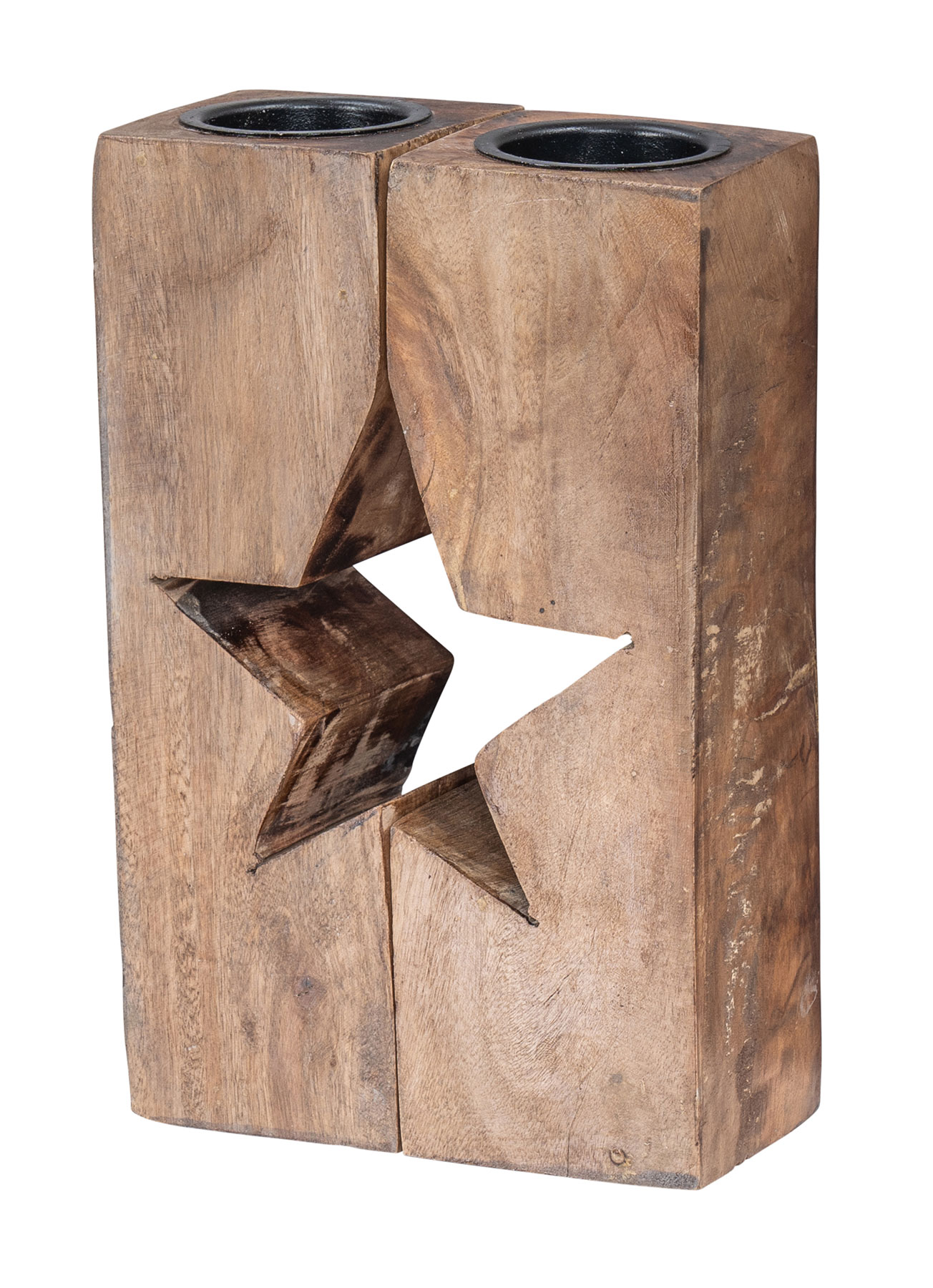 Teelichthalter Stern H20cm Mango-Holz Natur Braun Kerzenhalter Geteilt Tischdeko