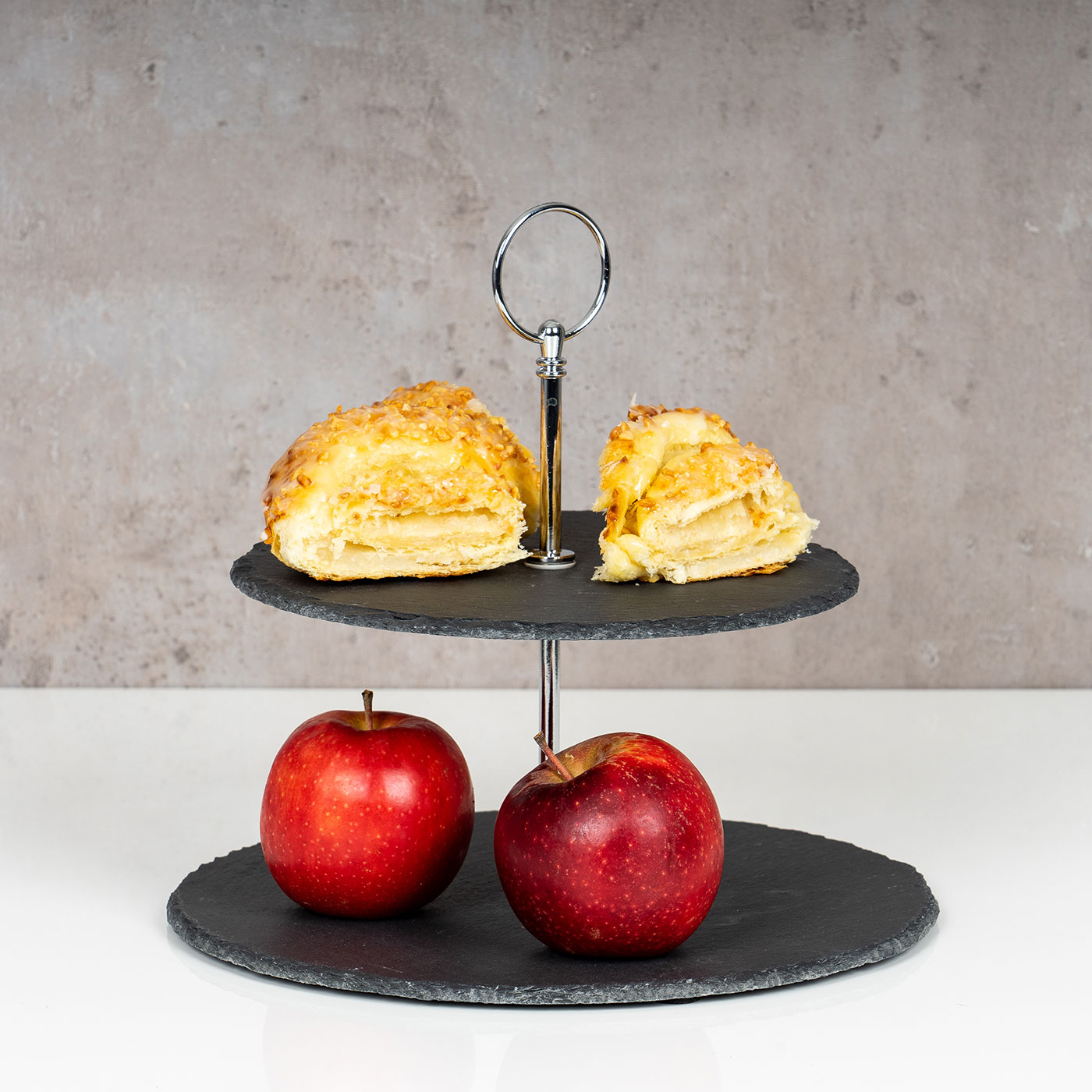 Etagere Schiefer 2 Platten 24cm Hoch 2-Stöckig Tischdeko Obst Servierplatte Deko