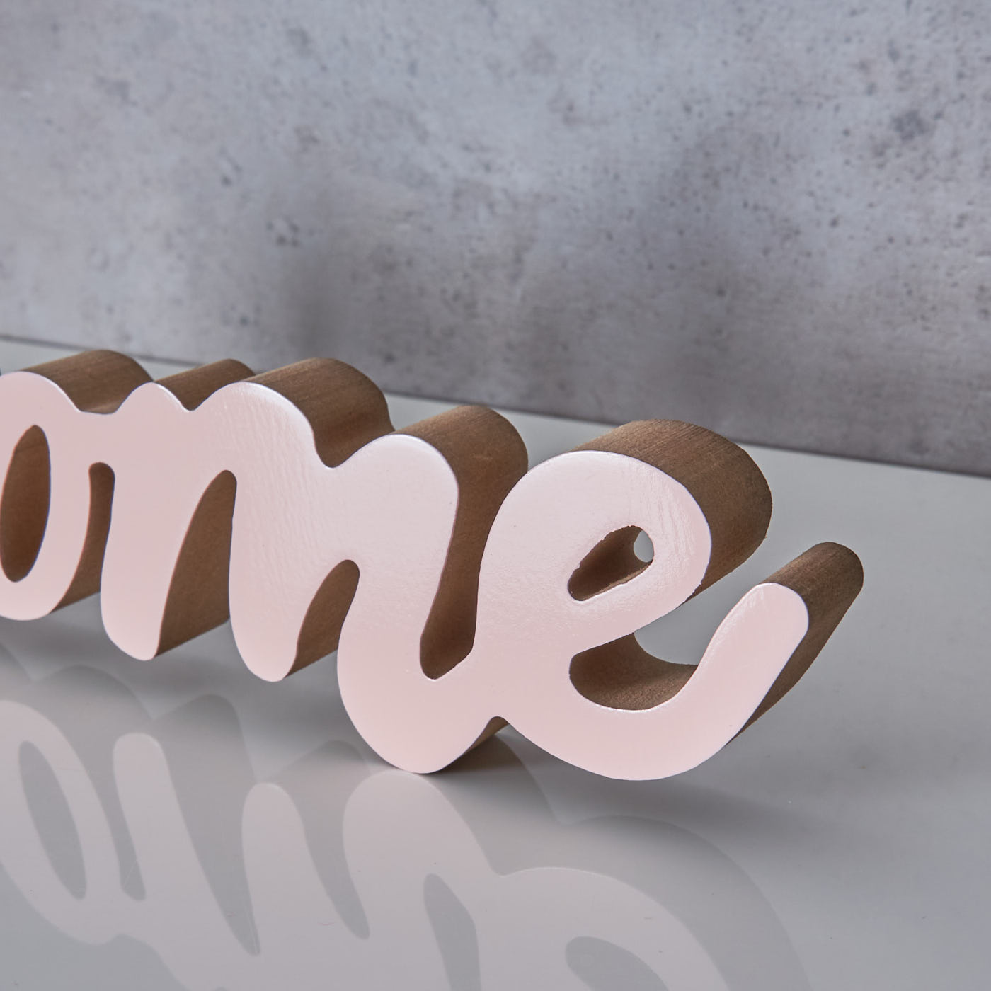 Schriftzug Welcome L31cm Pastell Rosa Holz Tischdeko Deko Aufsteller Wohndeko