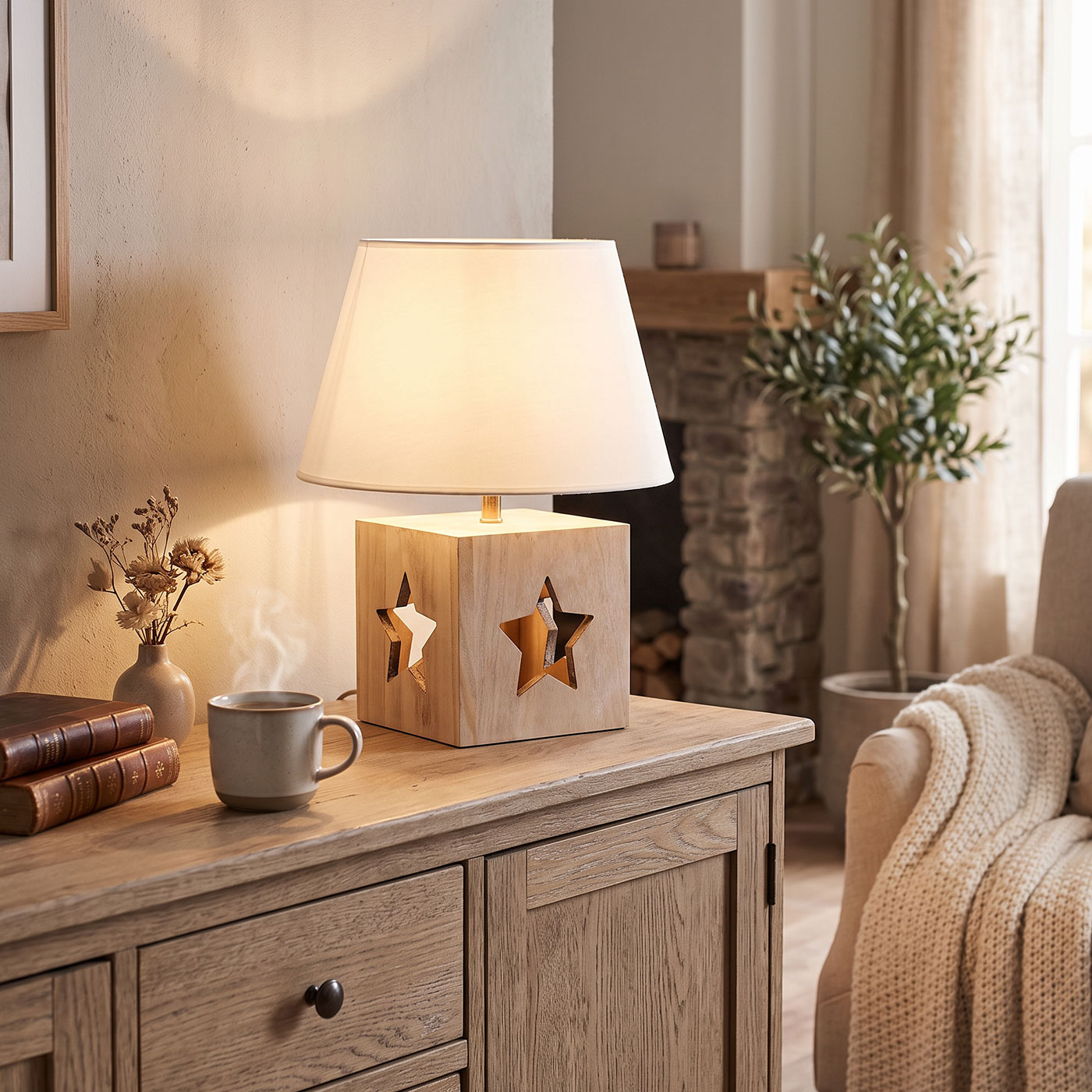 Tischlampe H41cm Stern Weihnachten Deko Leuchte Tischdeko Holzlampe Licht