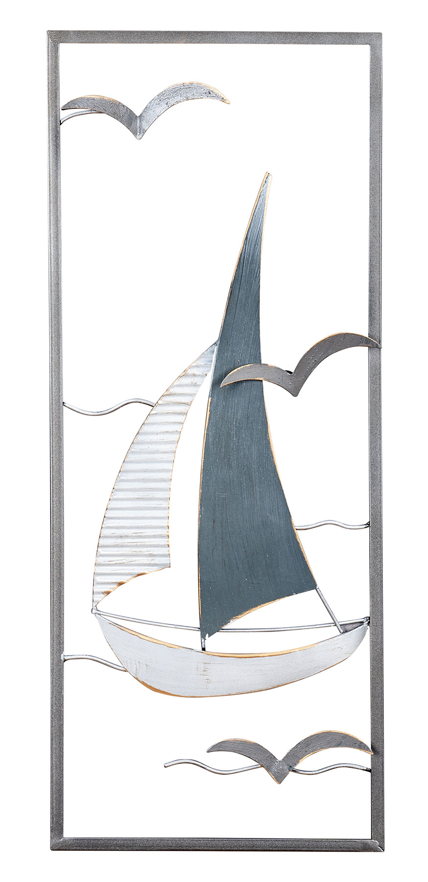 Metallbild 30x60cm Segelboot Wandbild Blau Grau Weiß Maritim Wanddeko Metalldeko