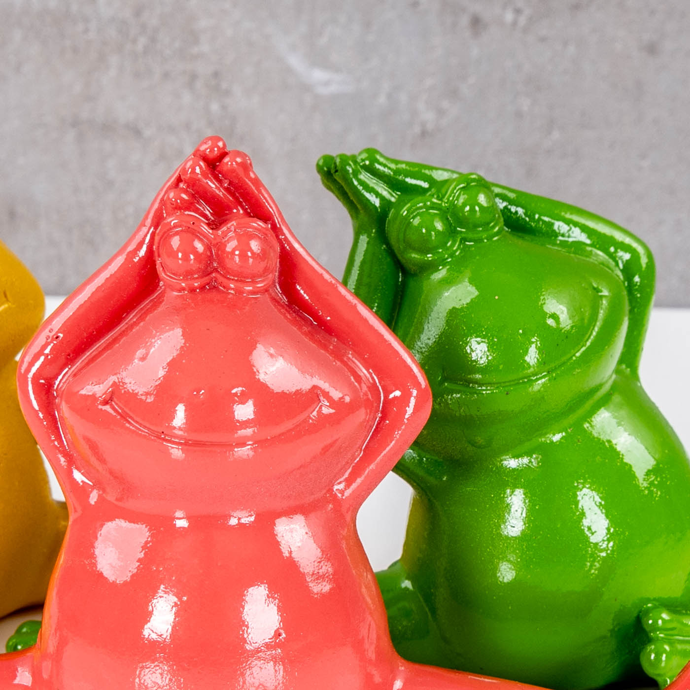 3er Set Frosch Deko Yoga Pink Gelb Grün Dekofigur Yogapose Geschenk Tischdeko