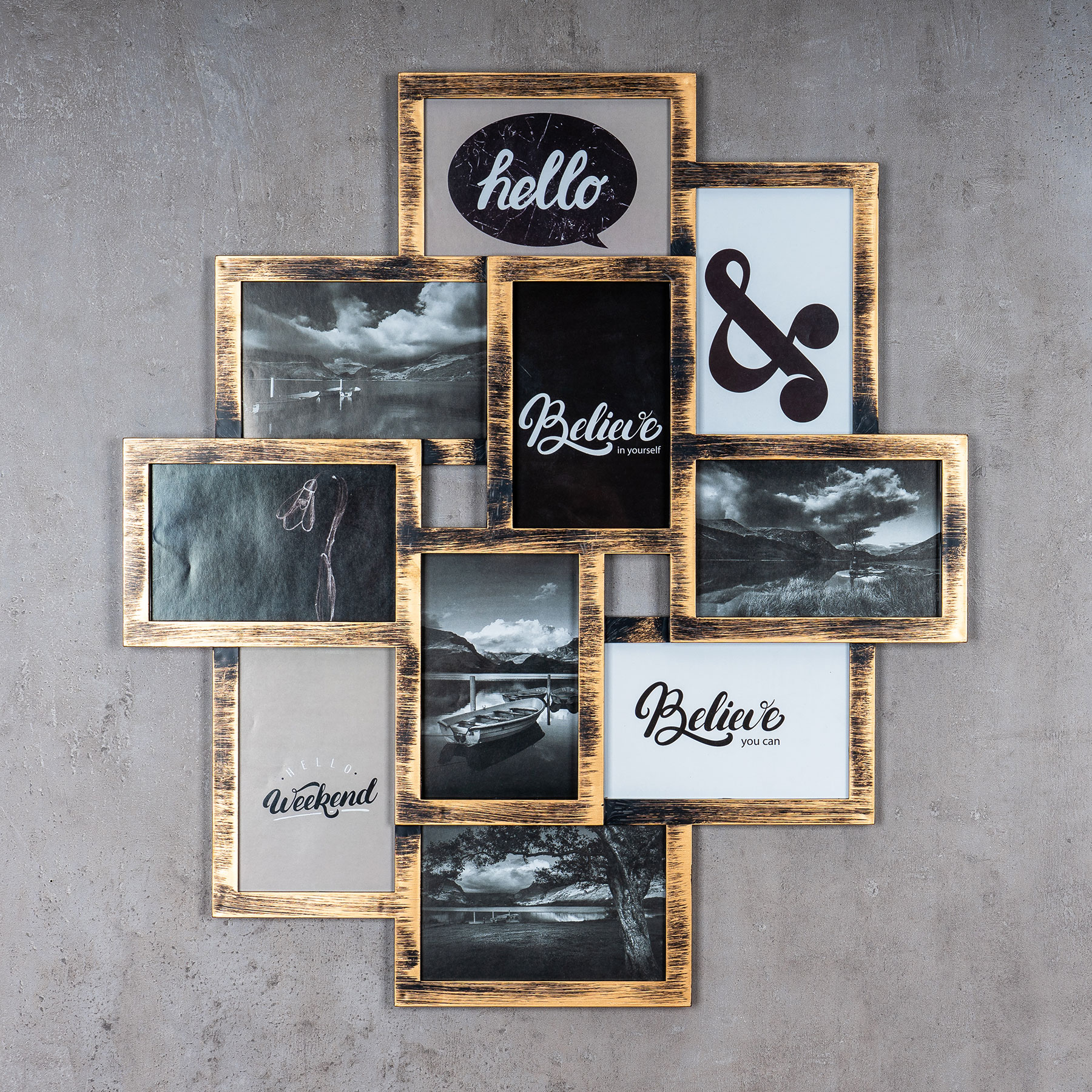 levandeo Bilderrahmen Collage 50x55cm 10 Fotos 10x15cm Kupfer Industrial Glas