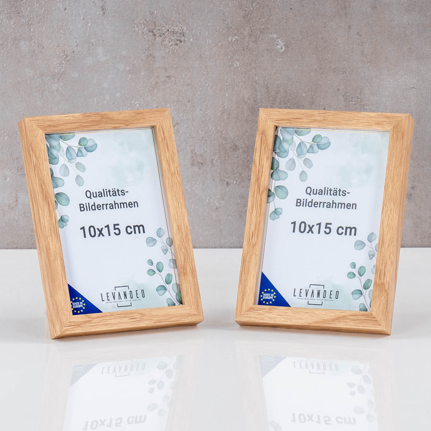 10er Set Portrait Bilderrahmen Made in EU 10x15 Eiche Optik Glasscheibe Fotorahmen