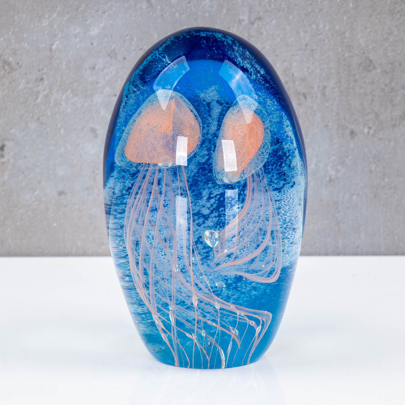 Design Glas Skulptur H13cm Blau Weiß Qualle Kunst Unikat Briefbeschwerer Figur