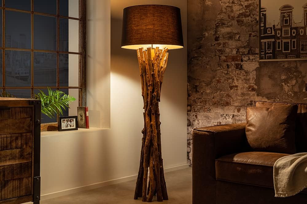 Stehlampe 150cm Holz Natur Lampe Schwarz Holzlampe Unikat Treibholz Leuchte Boho