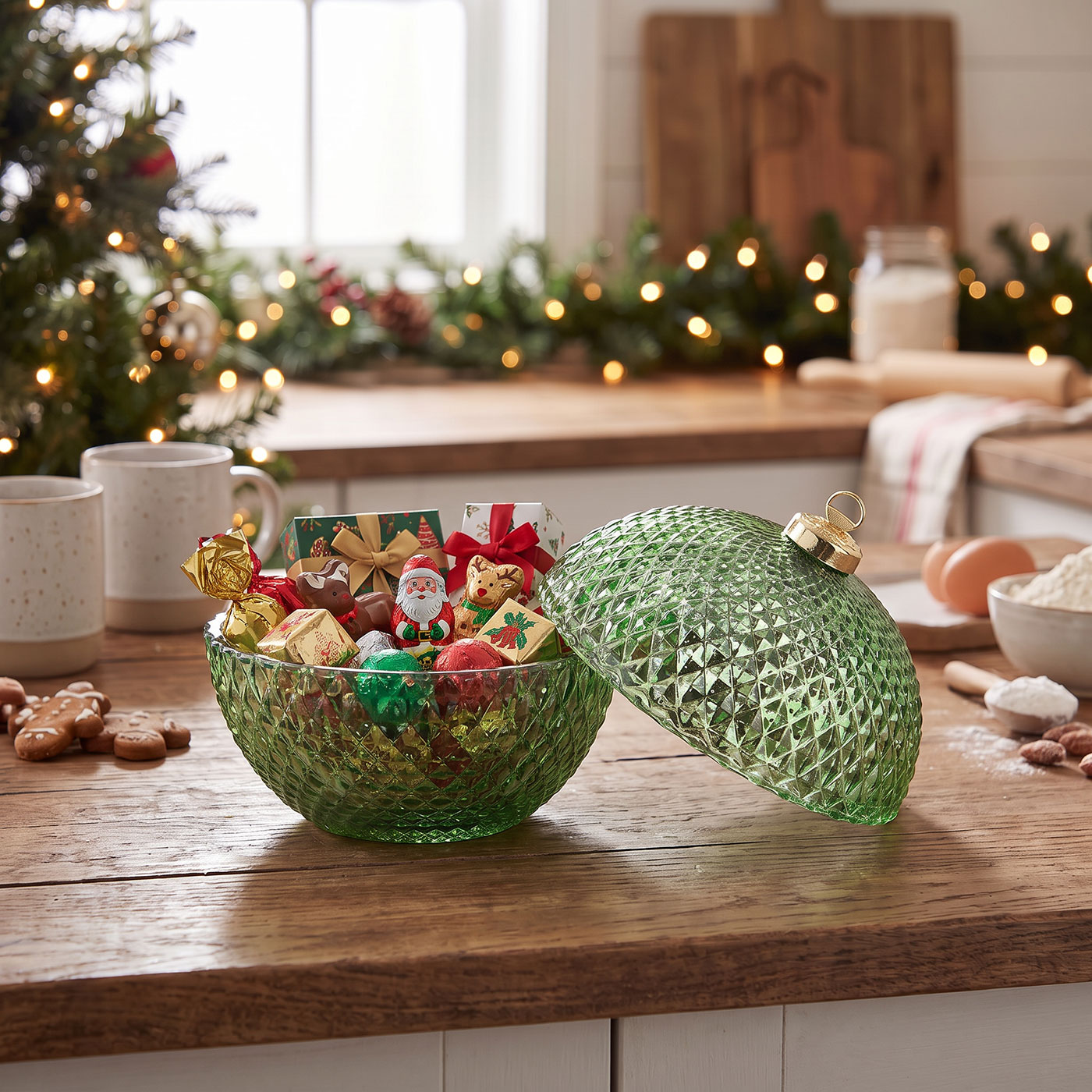 Deko Dose Weihnachten Ø13cm Weihnachtskugel Bonbon Glas Grün Tischdeko Candy Bar