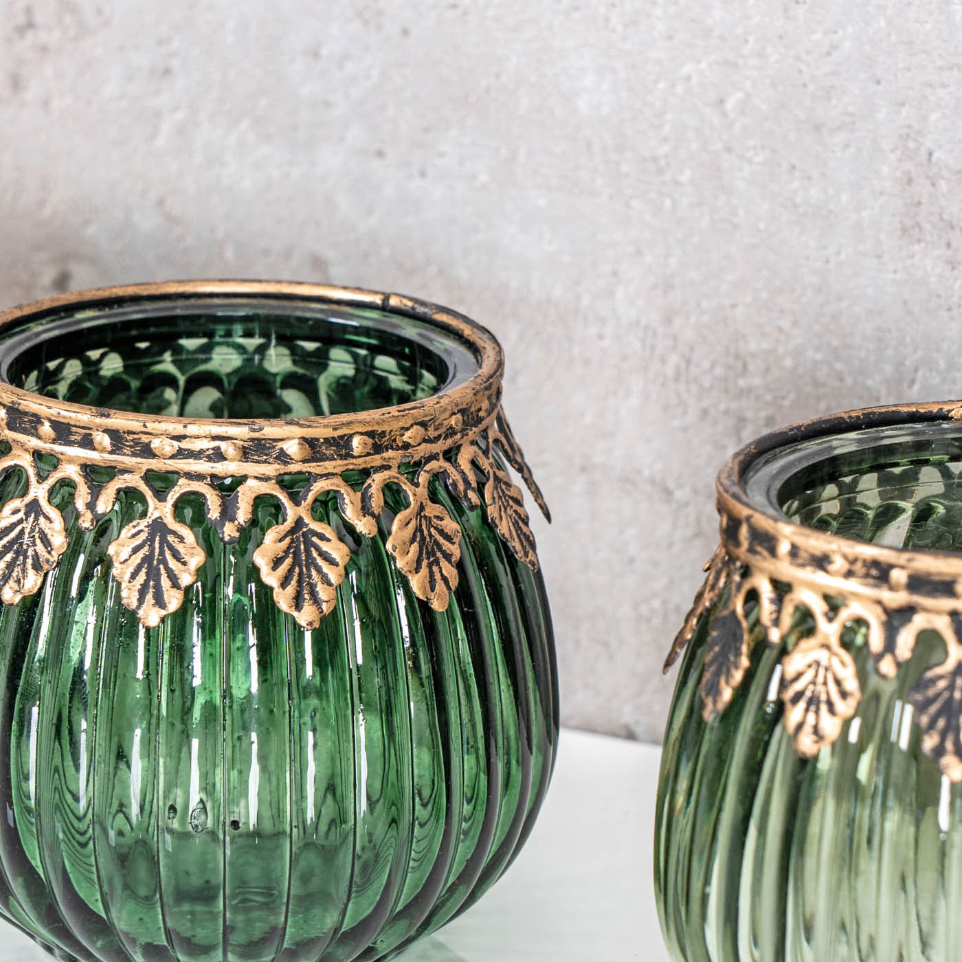 3er Set Orientalische Teelichthalter Grün Gold Glas Retro Tischdeko Windlicht