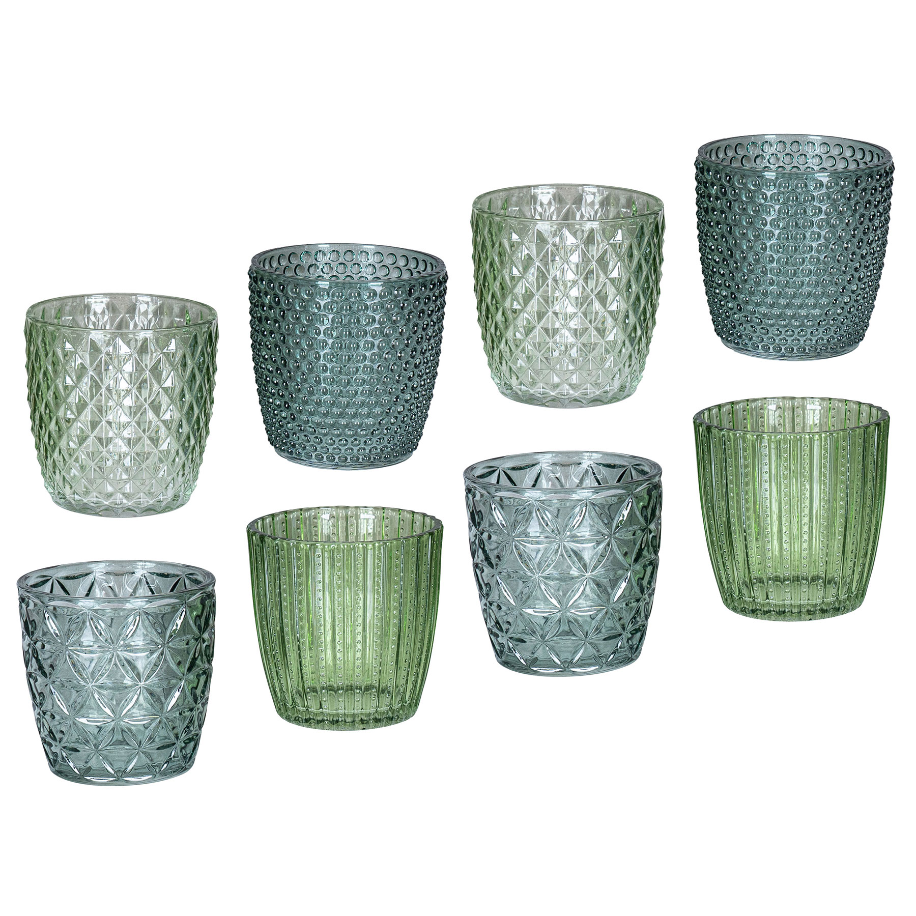 8er Set Windlicht H7,5cm Glas Grün Teelichthalter Tischdeko Kerzen Retro Deko