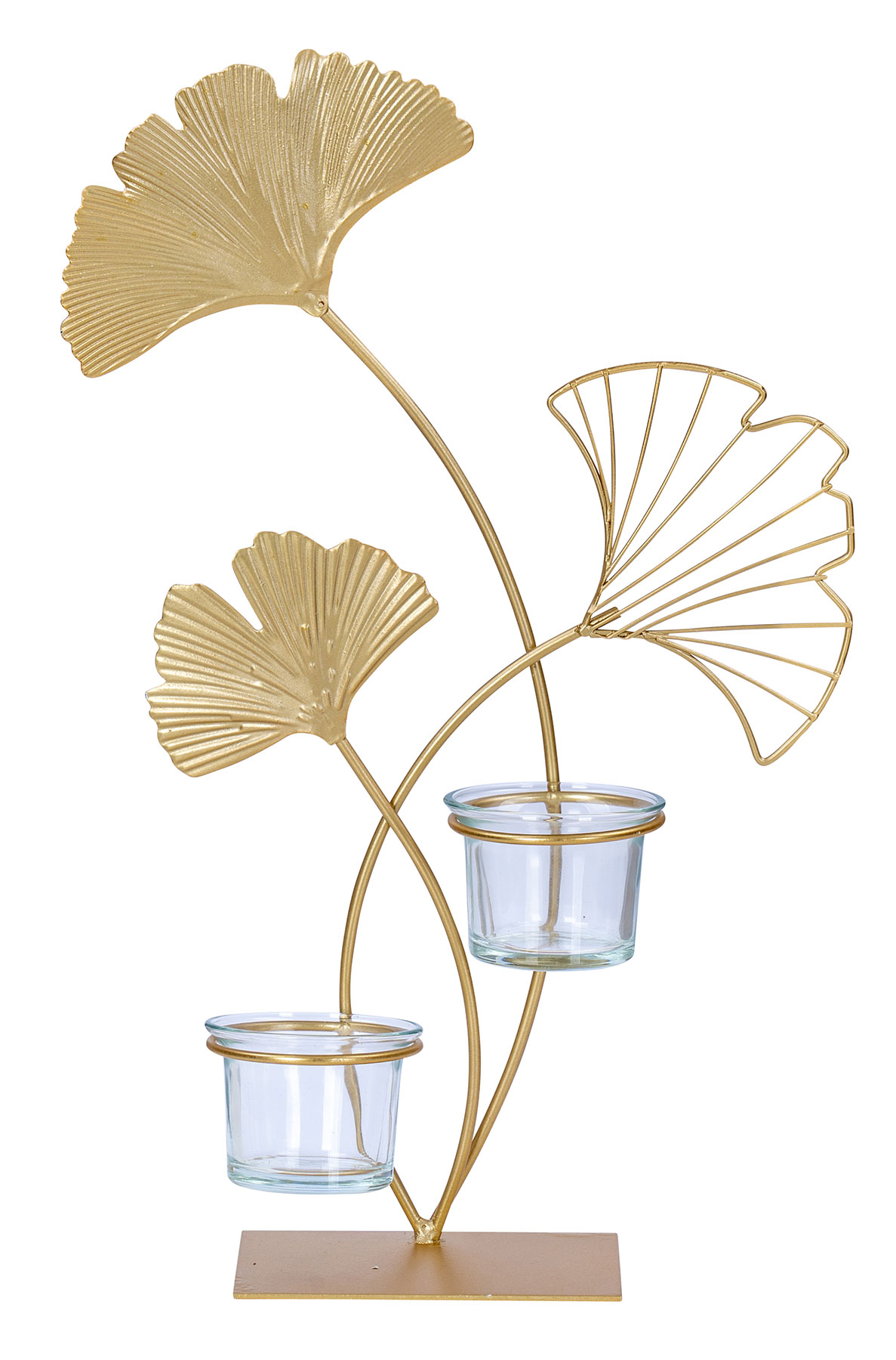 Teelichthalter H34cm Ginkgo Gold Metall Kerzenhalter Kerzenständer Tischdeko