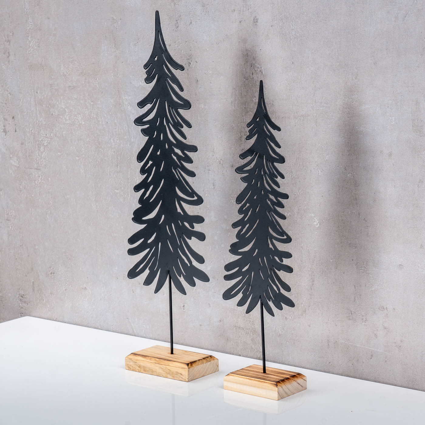 2er Set Tanne Deko-Aufsteller Metall Holz Schwarz Natur Deko Tannenbaum Tischdeko