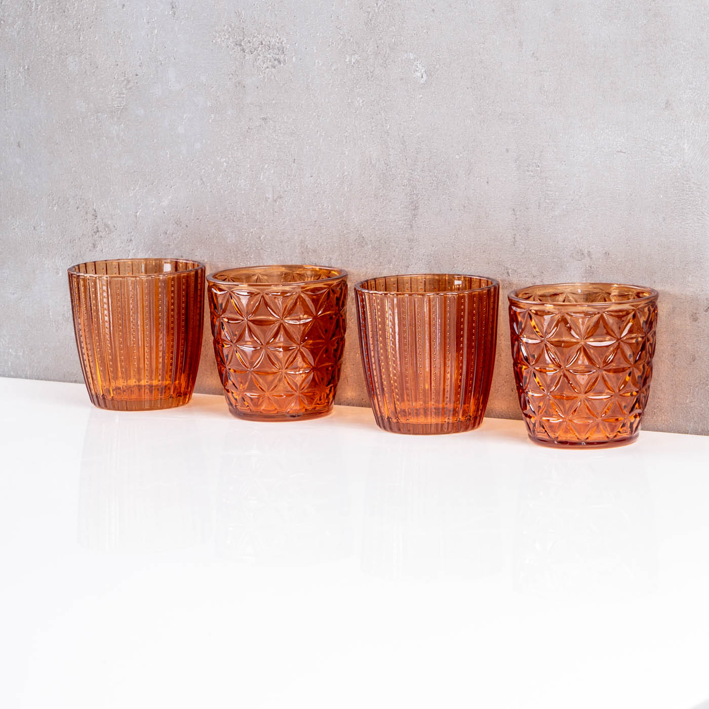 4er Set Windlicht 7,5cm Glas Orange Braun Teelichthalter Tischdeko Kerzen Herbst