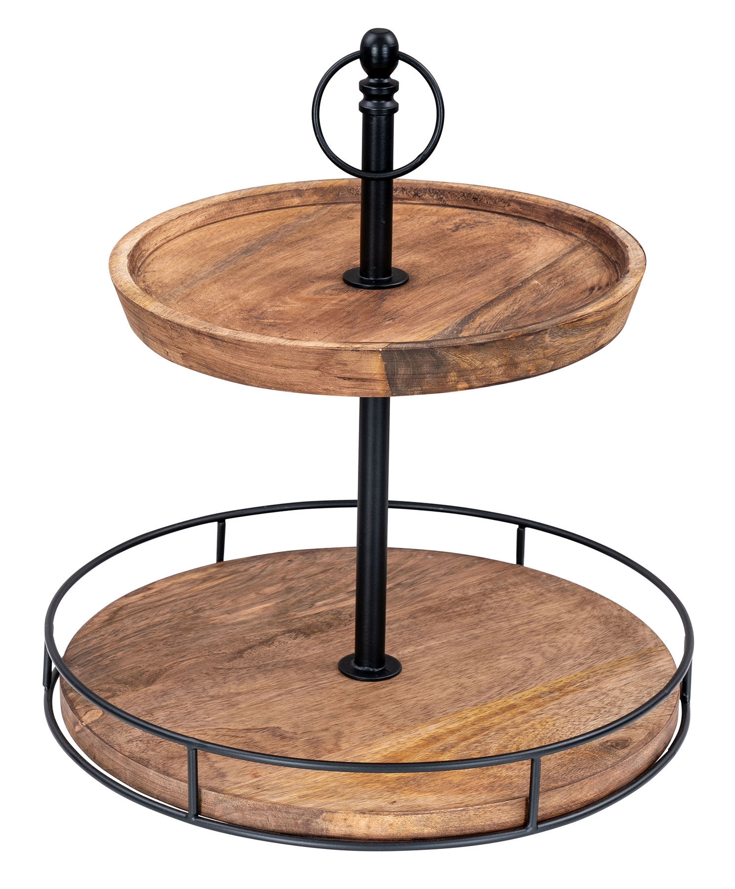 Etagere Holz 2 Etagen H38cm Akazienholz Schwarz Natur Servierplatte Kuchenplatte