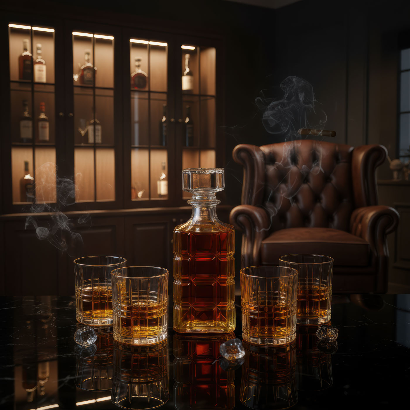 Whisky Karaffe Set 900ml 4 Whiskygläser 300ml Geschenkset Dekanter Glasflasche