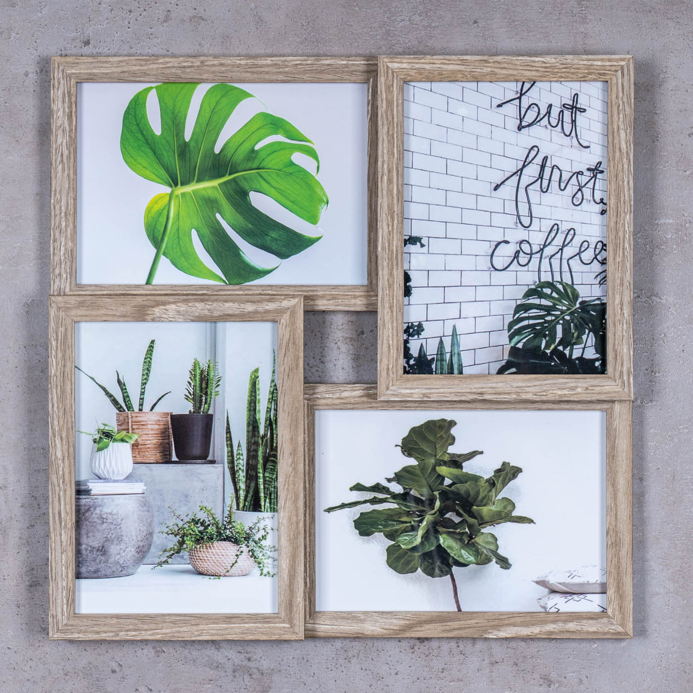 levandeo Bilderrahmen Collage 34x34cm 4 Fotos 13x18 Eiche gekälkt Holz MDF Glas