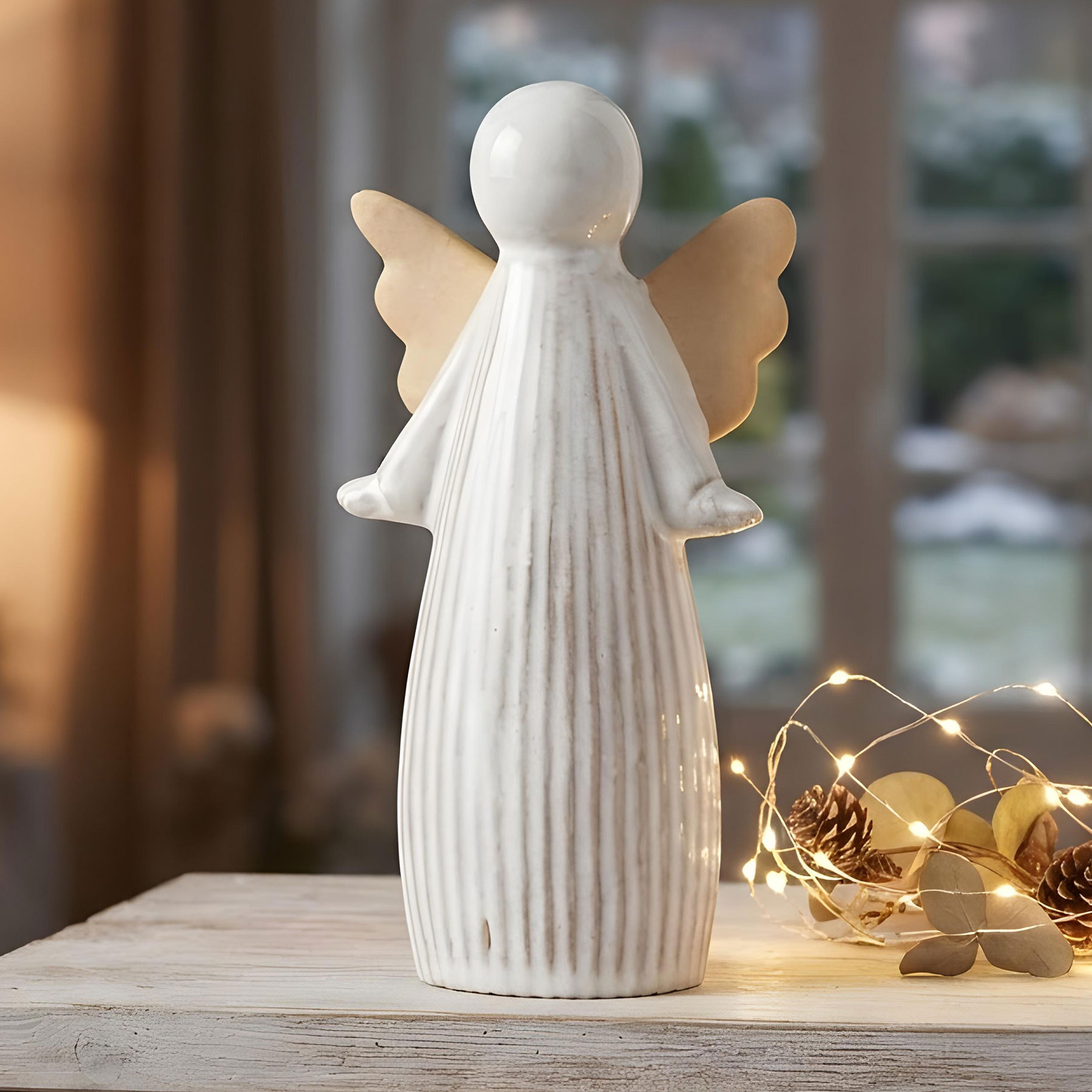 Deko Engelfigur H17cm Porzellan Weiß Schutzengel Weihnachtsdeko Tisch Aufsteller