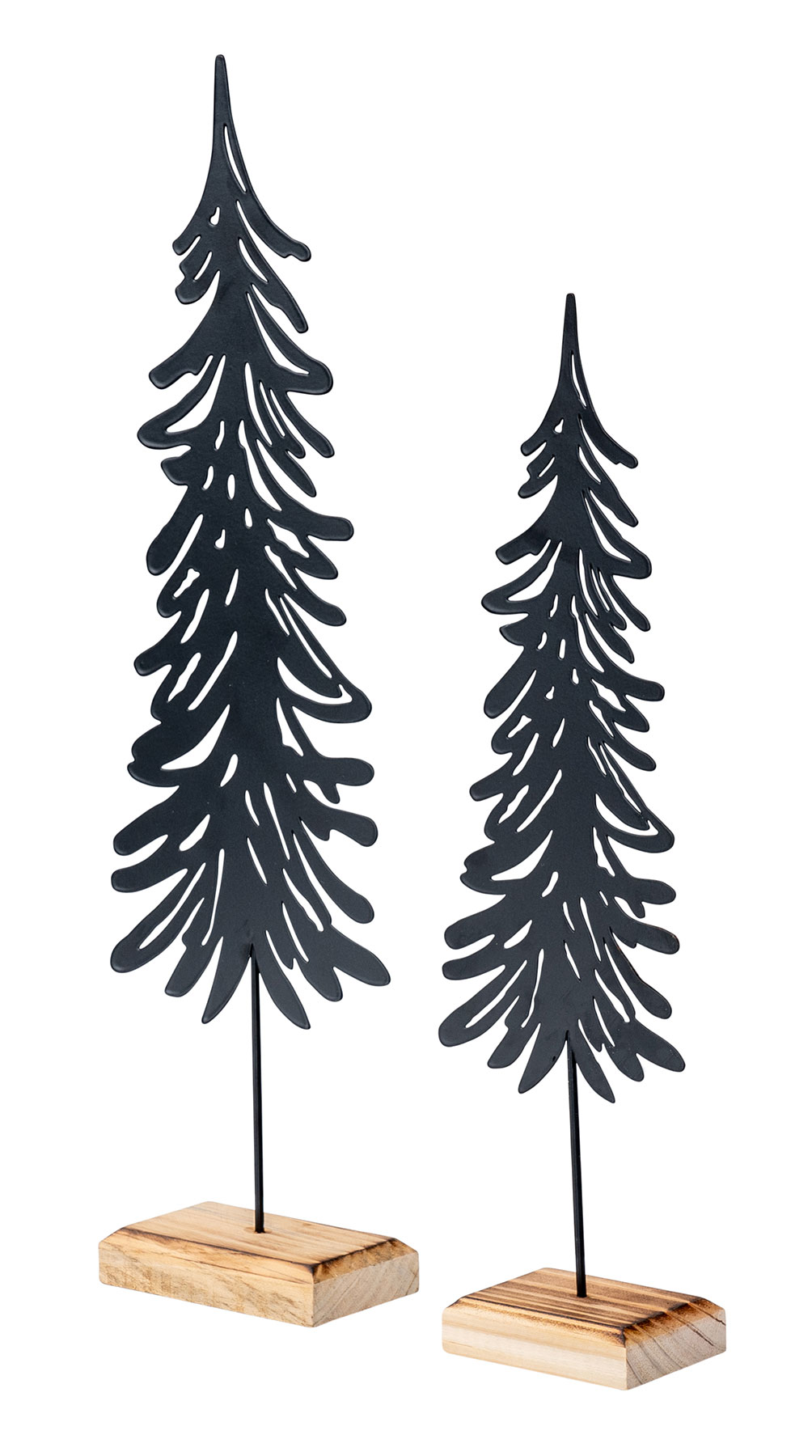 2er Set Tanne Deko-Aufsteller Metall MDF Schwarz Natur Deko Tannenbaum Tischdeko
