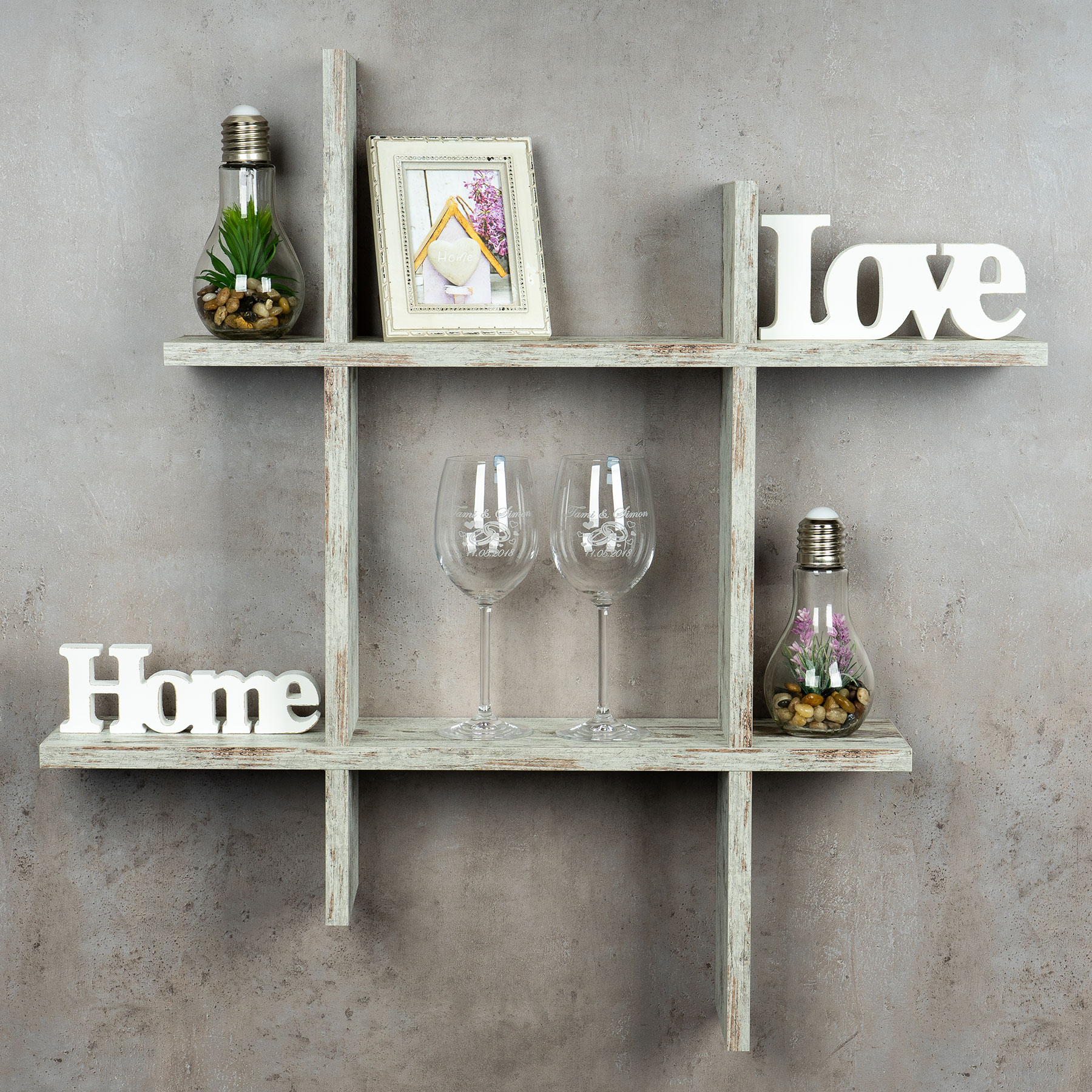 levandeo Hashtag Regal 75x75cm Wandregal Holz Shabby Chic Bücherregal Deko