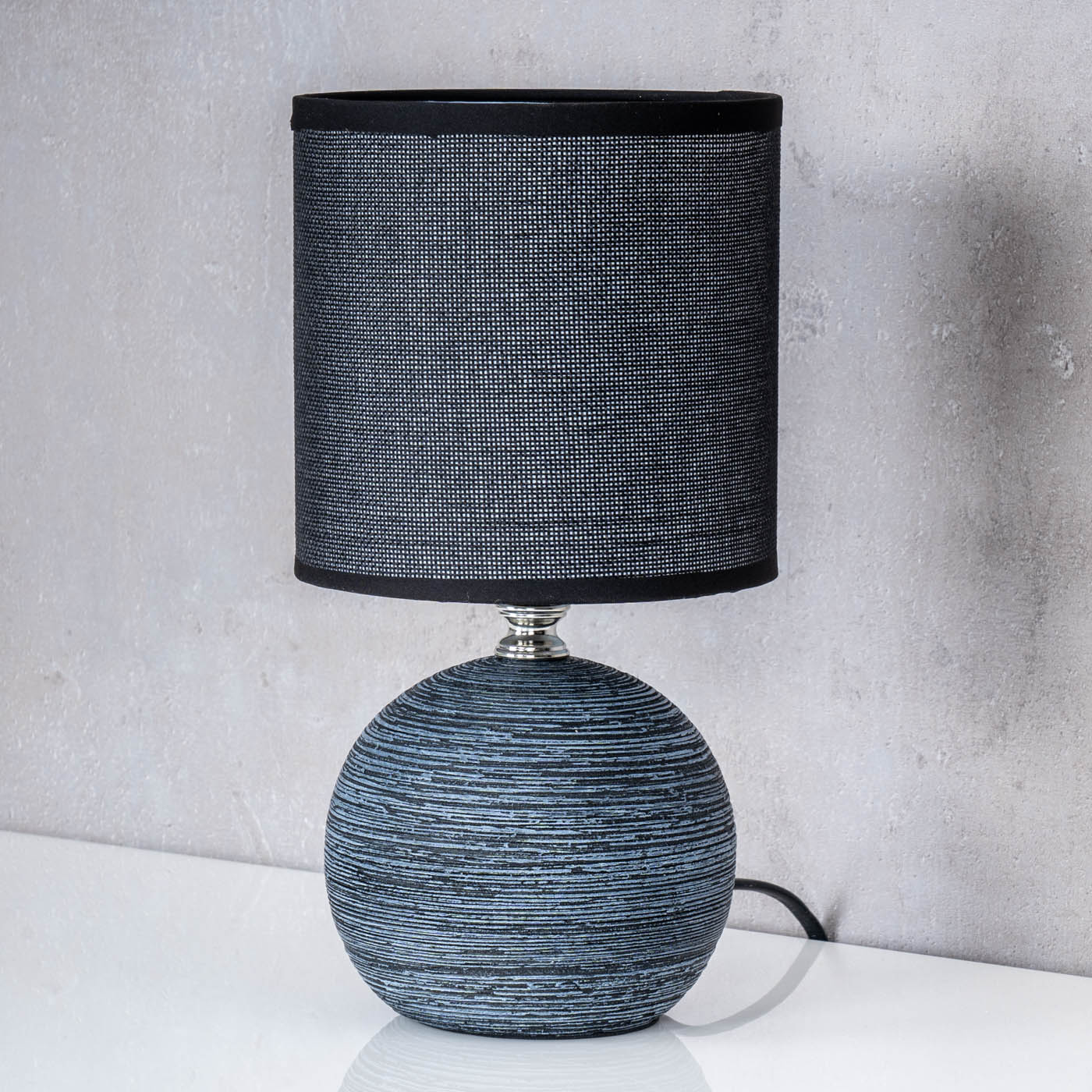 Tischlampe Keramik H26cm Anthrazit Rund Licht Lampe Shabby Chic Landhaus