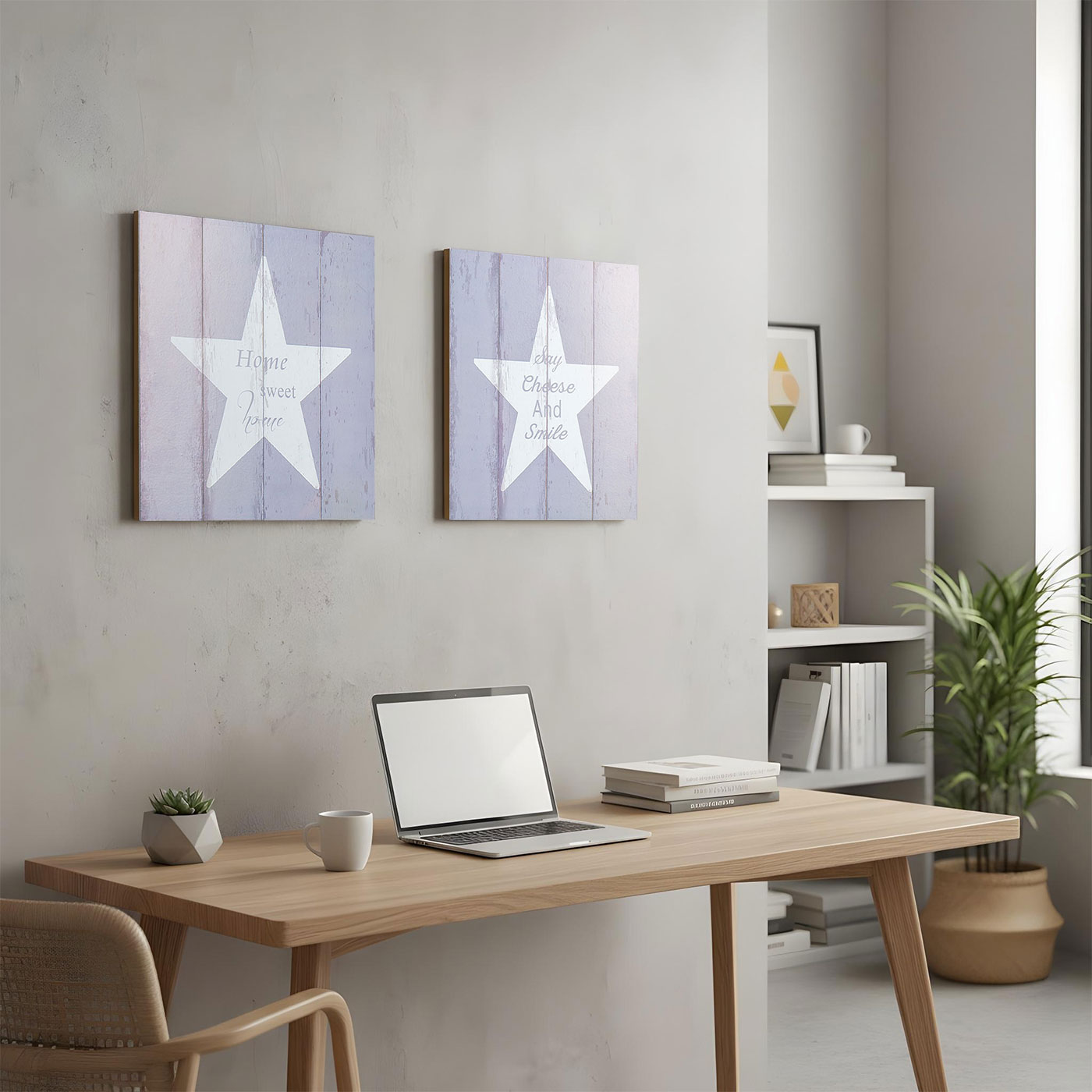 2er Set Wandbilder 32x32cm Spruch Stern Home Sweet Home MDF Holz Wanddeko Schild