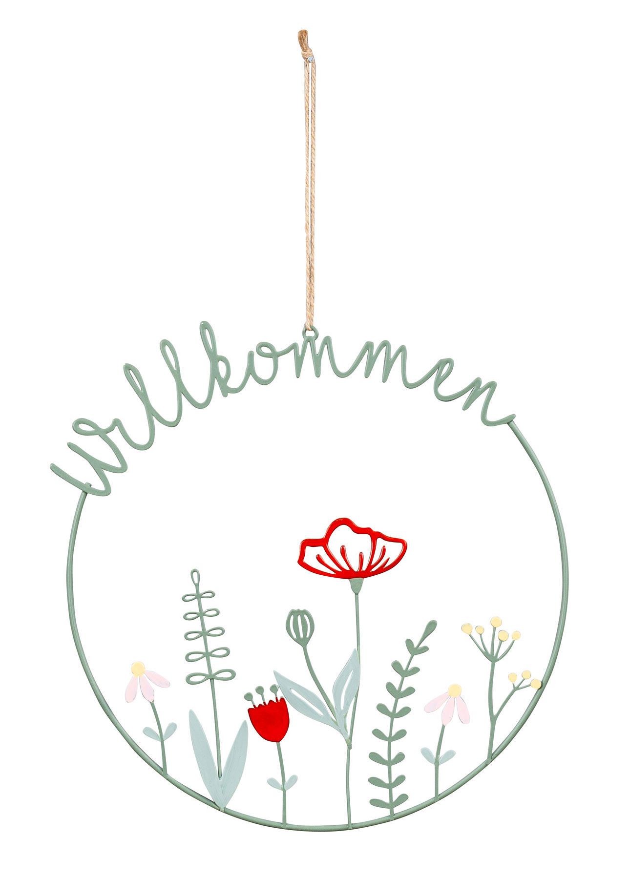 Willkommen Schild Ø30cm Türkranz Frühling Grün Wiese Türschild Wandbild Deko