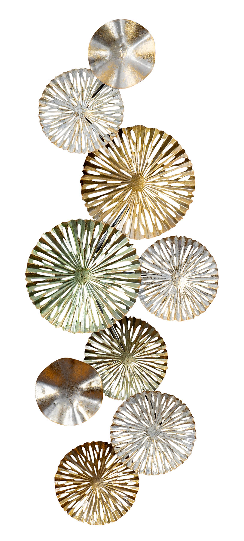3D Wandbild 33x87cm Ringe Kreise Metall Grün Gold Deko Teller Wanddeko Design