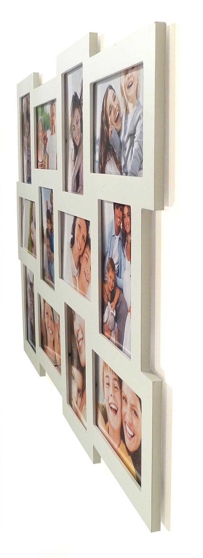 Fotogalerie aus Holz in weiß für 12 Fotos weiße Collage Bilderrahmen