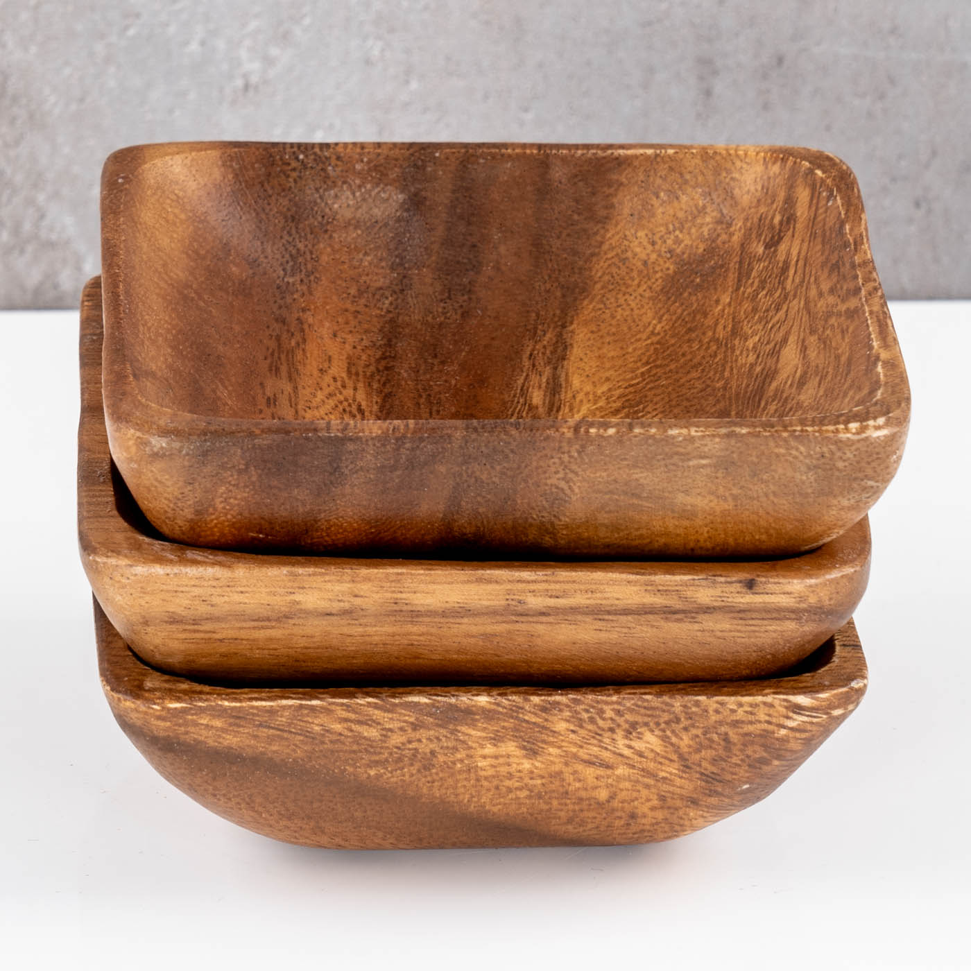 3er Set Snackteller Klein 10x10cm Akazienholz Teller Natur Tischdeko Holzschale