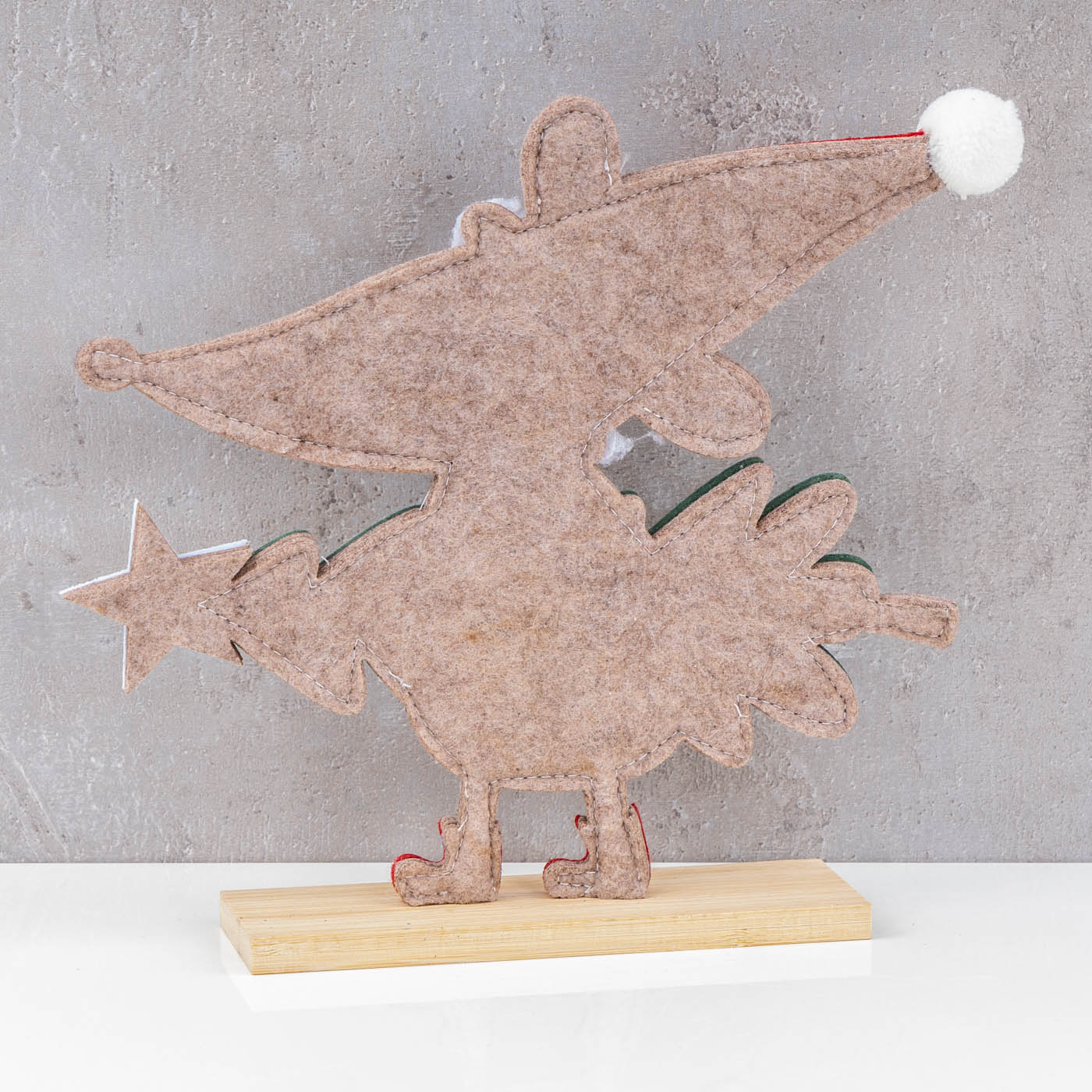 Deko Aufsteller Weihnachtsmaus 25x21cm Filz Bambus Holz Weihnachtsdeko Maus Figur