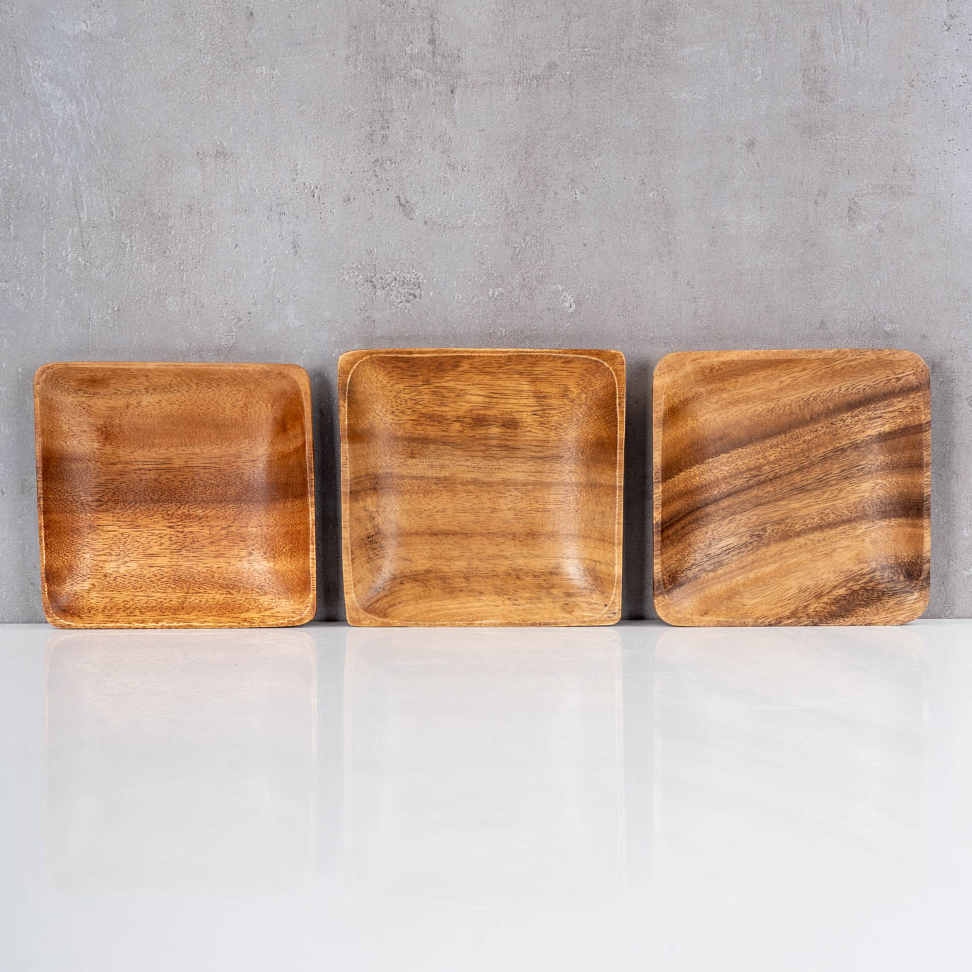 3er Set Teller Akazienholz 15x15cm Snackschale Obstschale Dekoschale Quadratisch