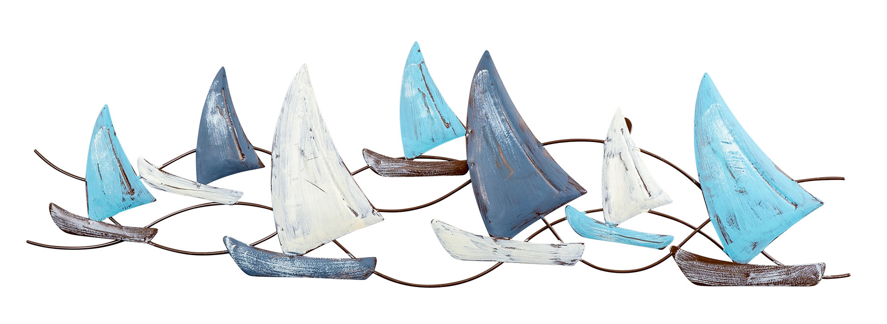 Wanddeko L74cm Segelboot Wandbild Blau Grau Weiß Maritim Wandbild Metalldeko
