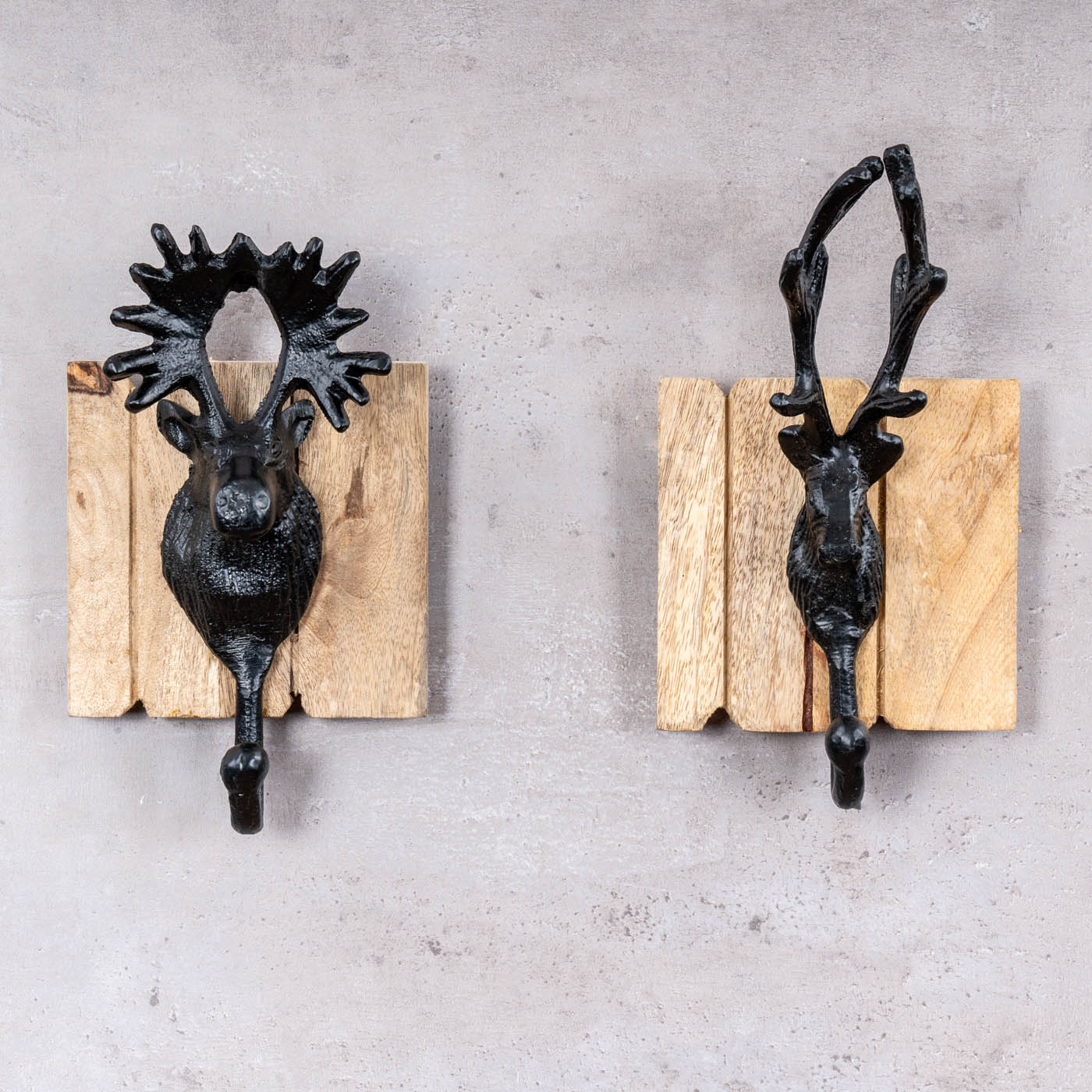 2er Set Kleiderhaken Hirsch Natur Schwarz Garderobe Deko Wandhaken Wandgarderobe
