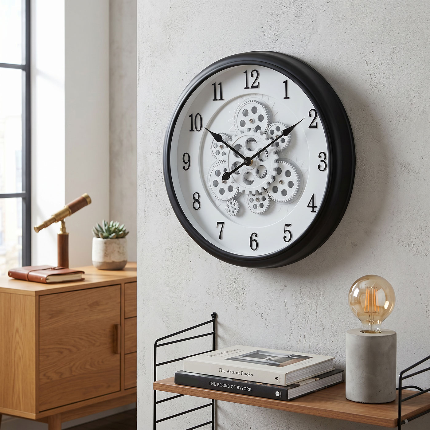 Wanduhr Ø 40cm Zahnraduhr Schwarz Weiß Bewegliche Zahnräder Retro Steampunk Deko