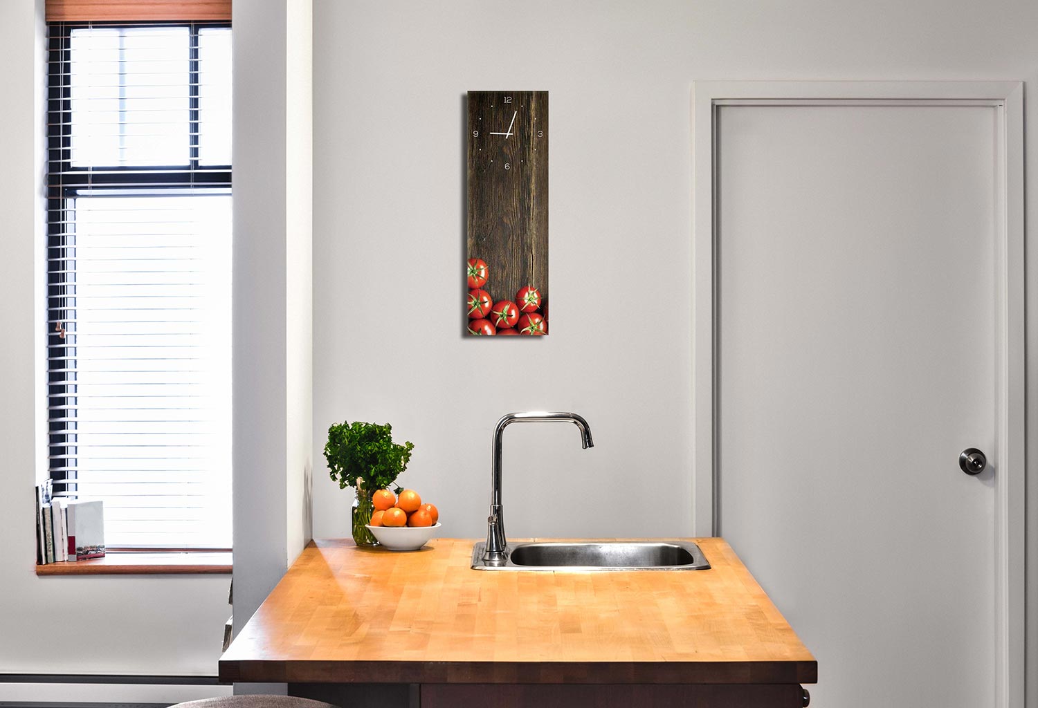 Wanduhr aus Glas 20x60cm Uhr als Glasbild Tomaten Tomatoes Küchendeko
