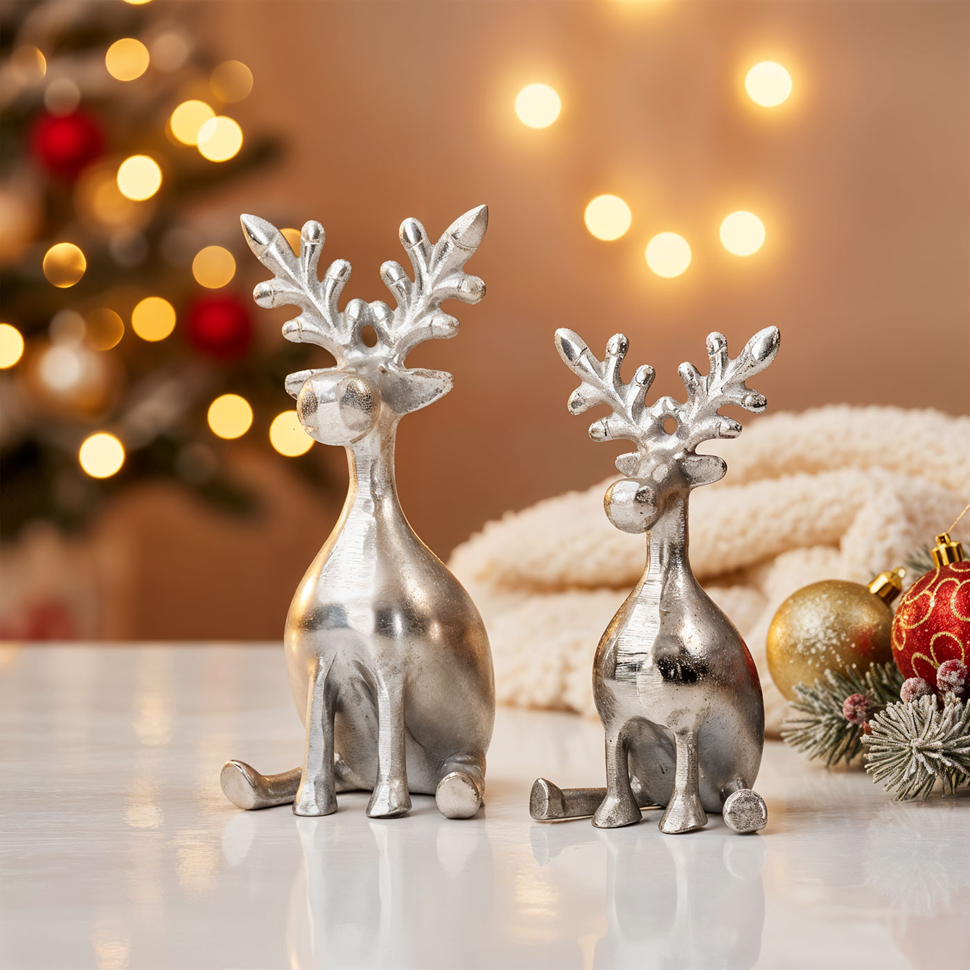 2er Set Rentiere Metall Silber Hirsche Deko Tischdeko Weihnachtsdeko Aufsteller