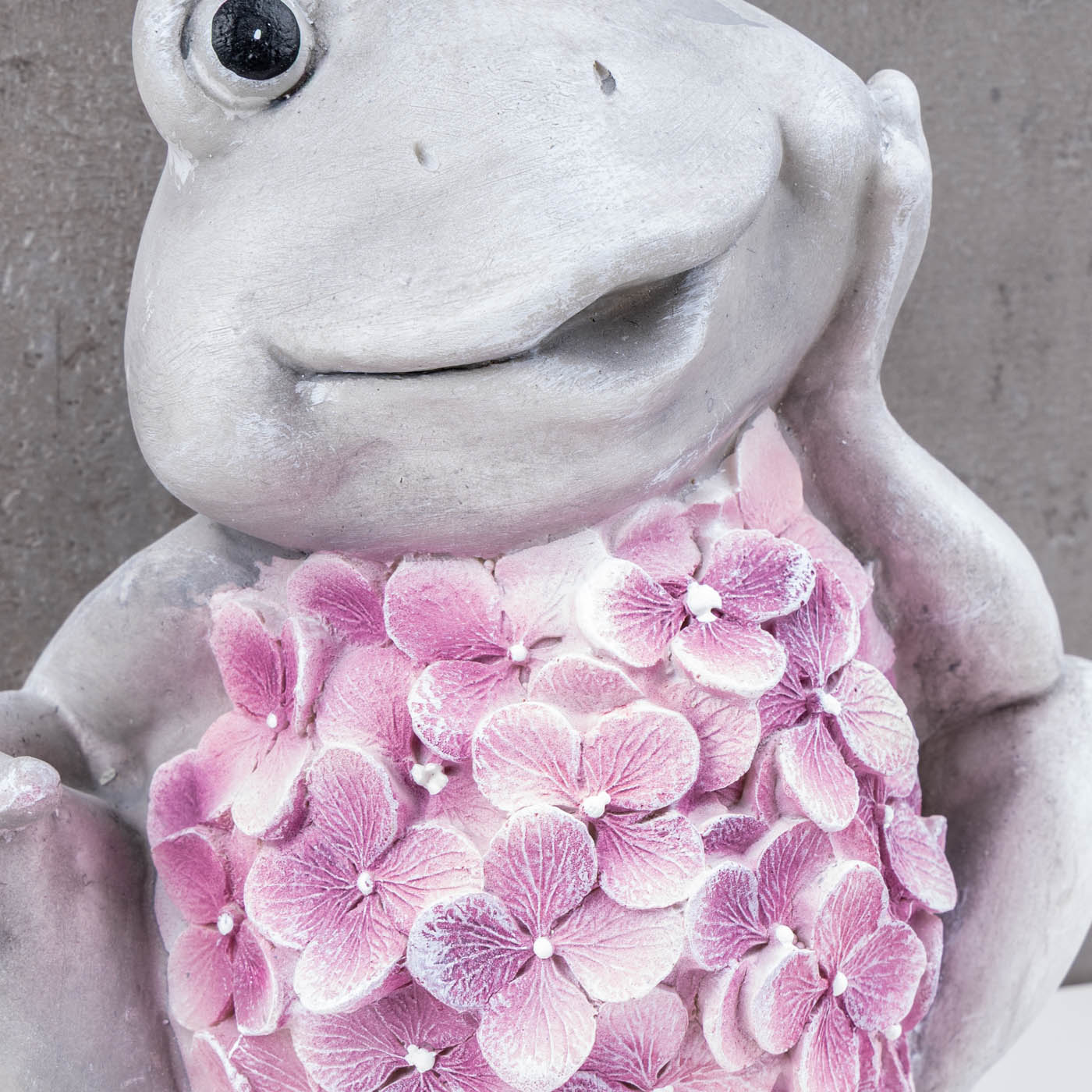 Dekofigur Frosch Grau Rosa Blüten Gartenfigur H21cm Kunststein Gartendeko Wohndeko