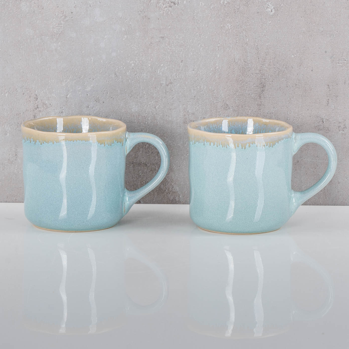 4er Set Steingut Becher 350ml Tasse Grün Kaffeepott Tasse Modern Design Küche