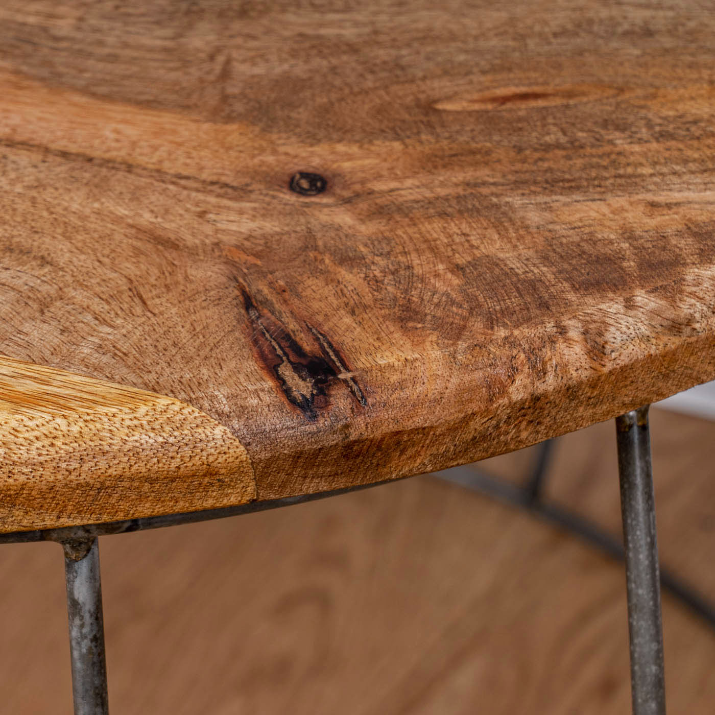 3er Set Couchtische Mango Rund Natur Eisen Metall Design Holz Beistelltisch