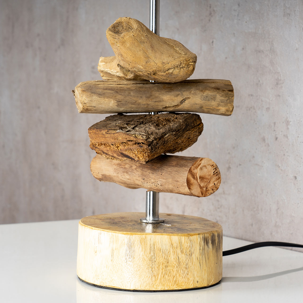 Tischlampe 15 x 50 x 15 cm Treibholz Tischleuchte Holz Lampe Teakholz Deko