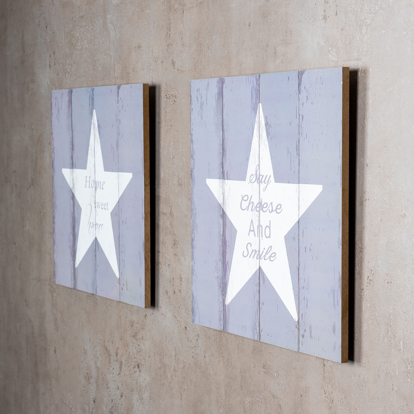 2er Set Wandbilder 32x32cm Spruch Stern Home Sweet Home MDF Holz Wanddeko Schild