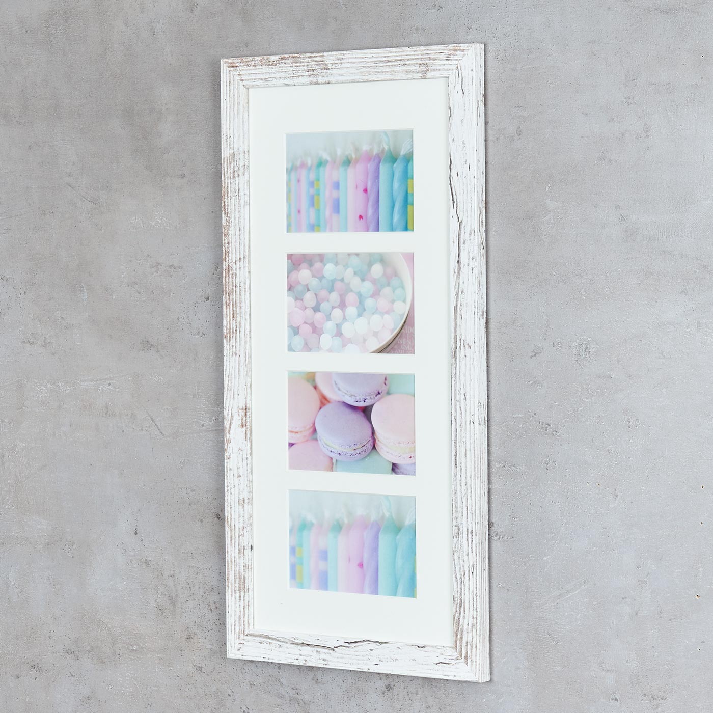 Bilderrahmen 28x54cm Weiß Braun 10x15cm 4 Fotos Shabby Chic Vintage Fotorahmen
