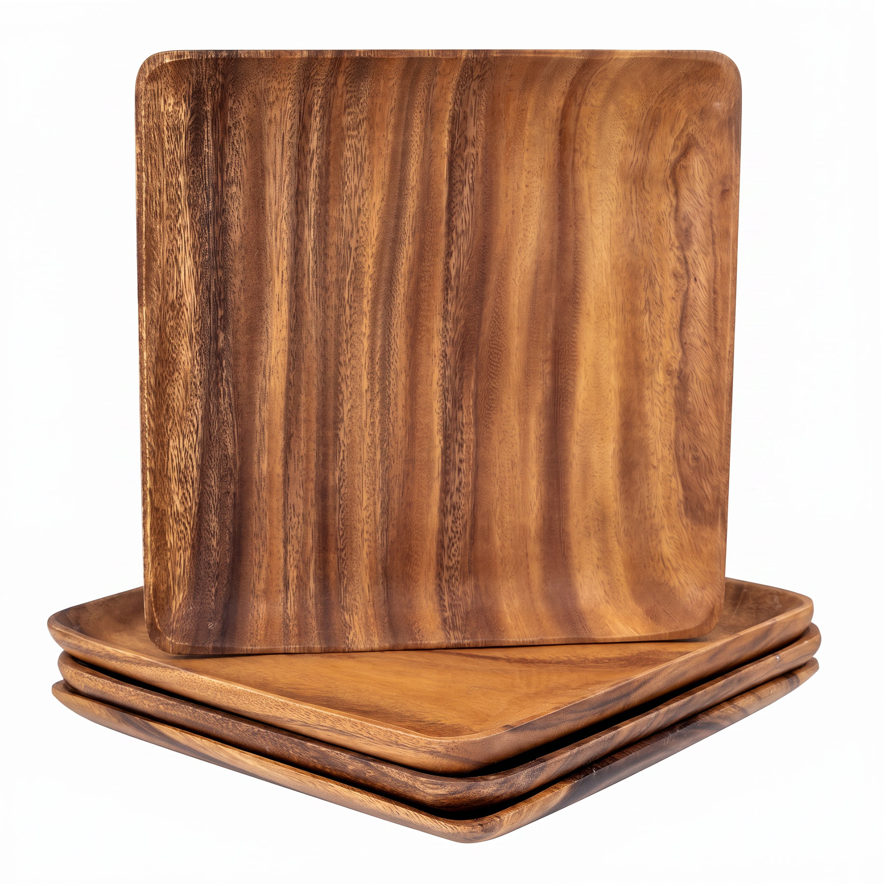 4er Set Akazienholz Teller 30x30cm Holzteller Dekoschale Tischdeko Obstteller