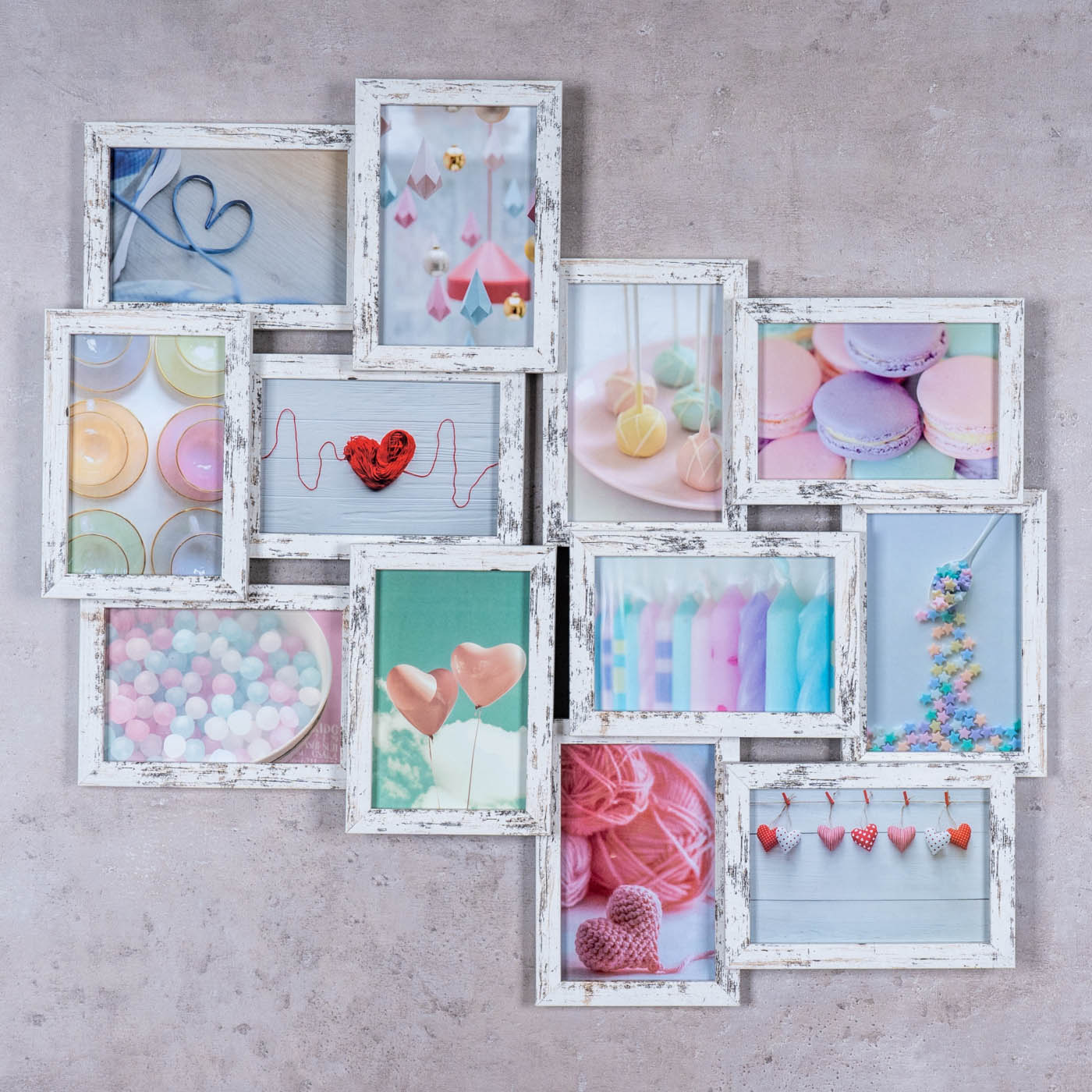 Bilderrahmen 58x55cm Collage 12 Fotos 10x15 Shabby Chic MDF Holz Fotorahmen
