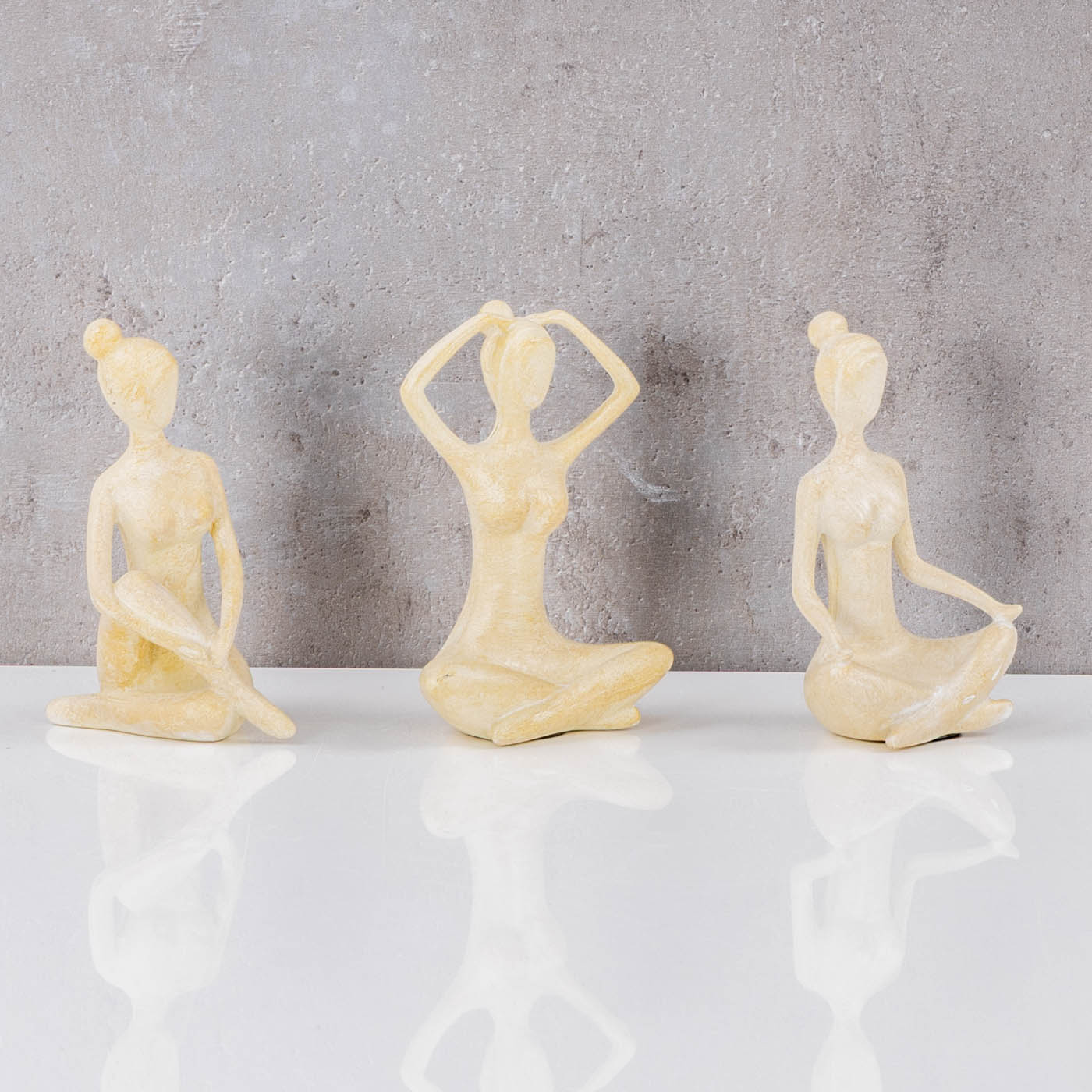 3er Set Yoga Deko Frau Figur Beige Dekofigur Yogapose Geschenk Skulptur Wohndeko