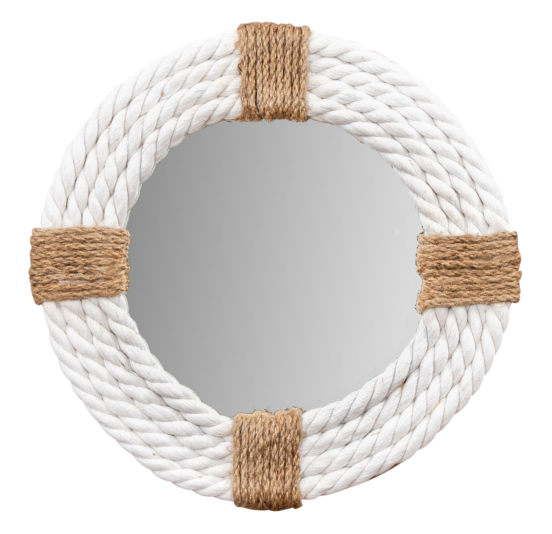 Spiegel Ø30cm Rund Weiß Natur Maritim Jute Seil Wandspiegel Flurspiegel Wanddeko