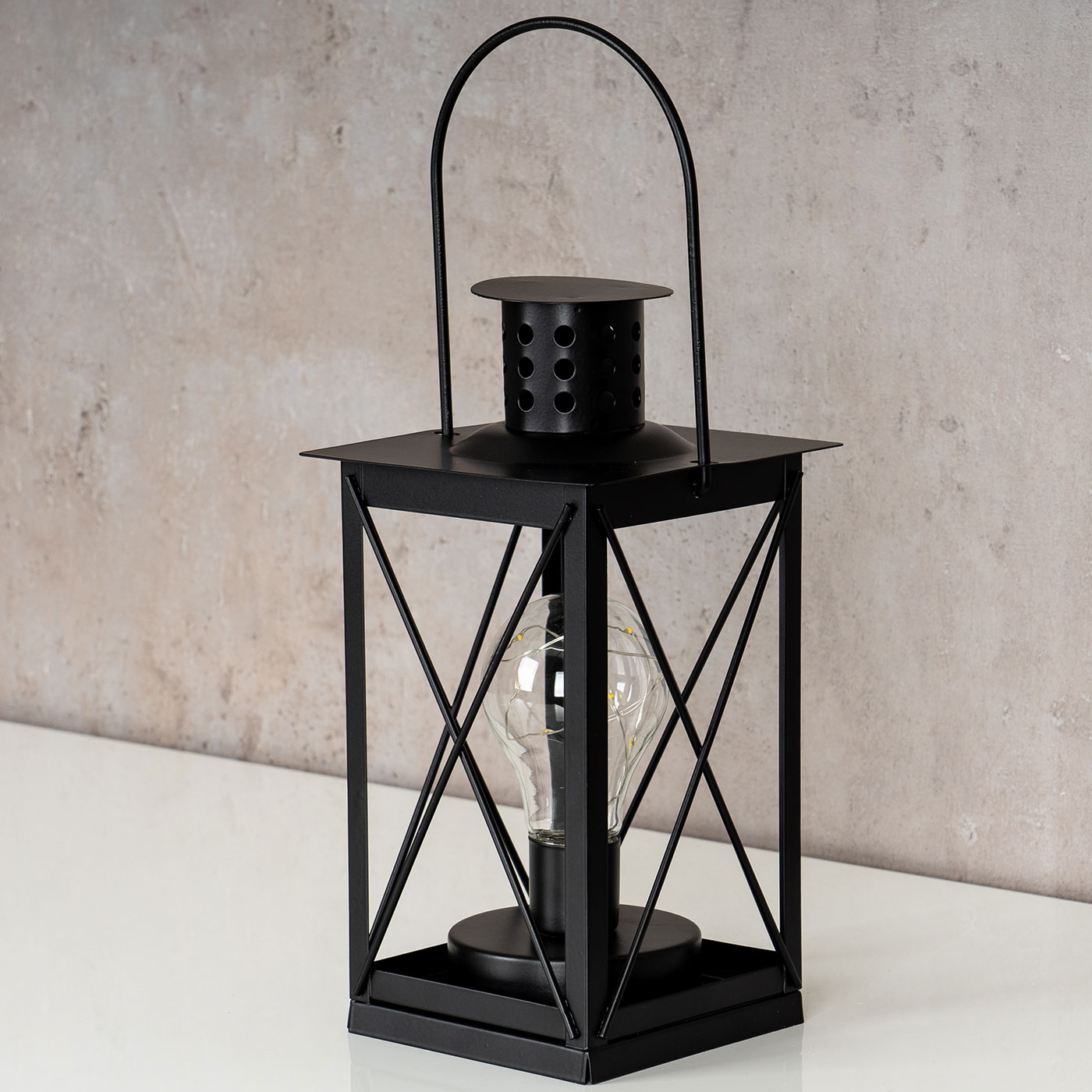 levandeo Tischlampe Metall Schwarz LED 12x23cm Lampe Laterne Standleuchte Retro