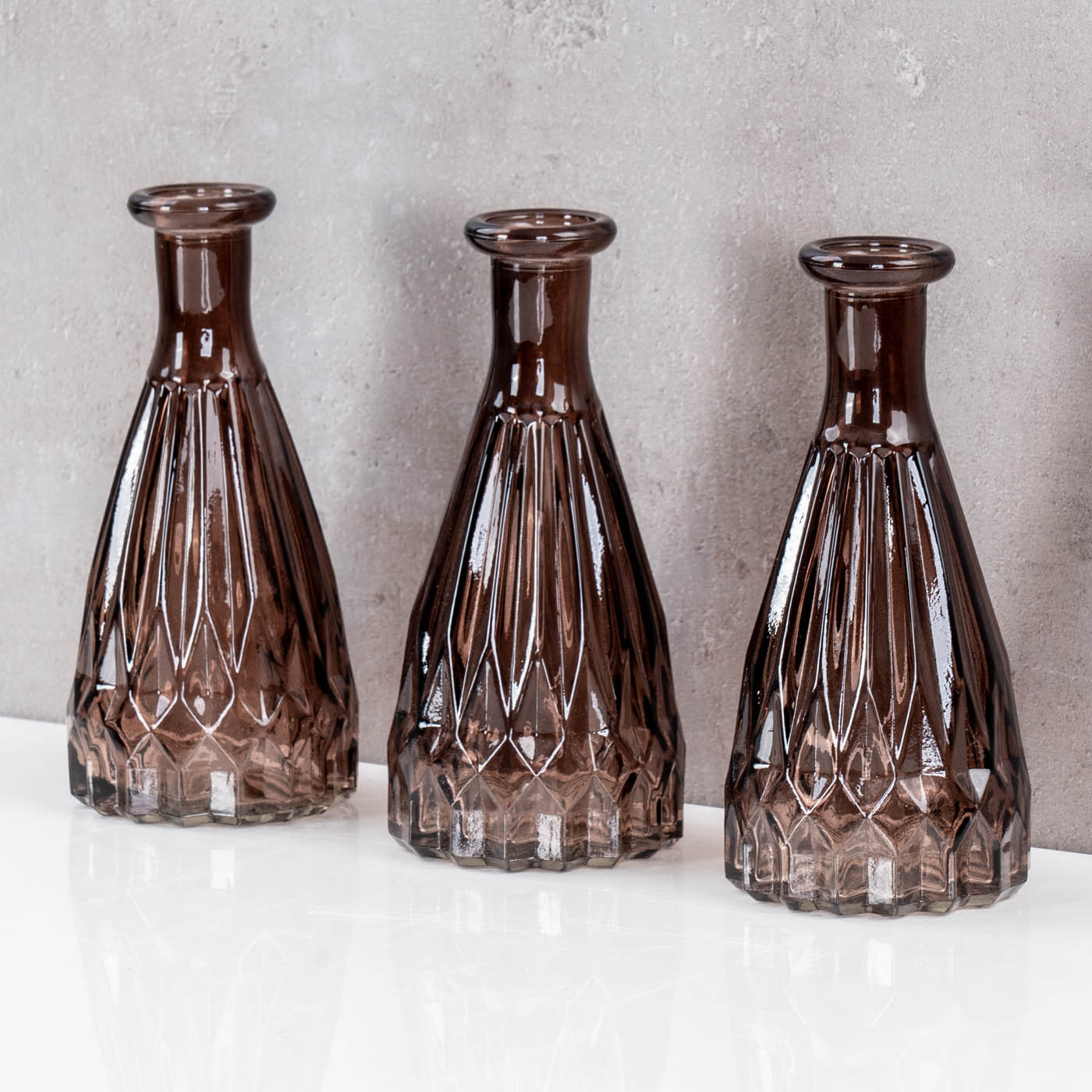 3er Set Vasen Glas H15cm Braun Blumenvase Tischdeko Glasvase Blumendeko Herbst