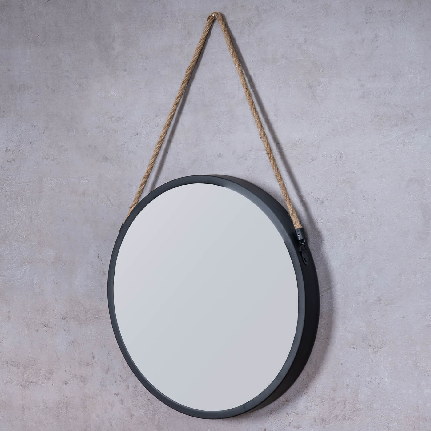 Spiegel 30cm Rund Schwarz Metall Jute Wandspiegel Flurspiegel Wanddeko Deko