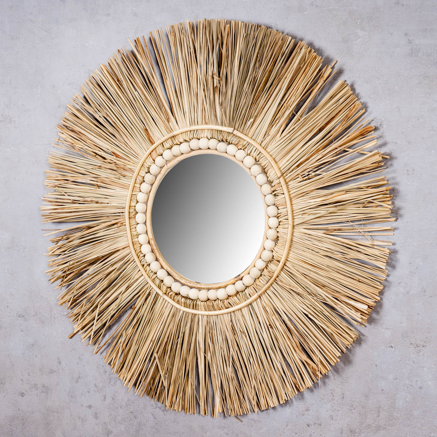 Spiegel Seegras Ø 55cm Wandspiegel Rund Flurspiegel Wanddeko Boho Deko Natur