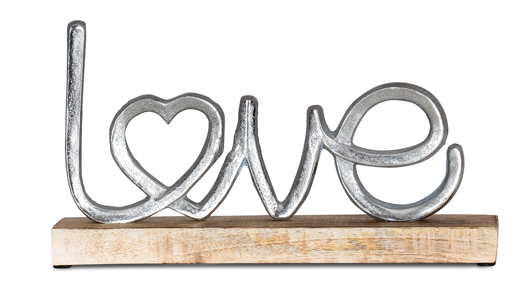 Aufsteller Mango Schriftzug Love H17cm Metall Holz Deko Mangoholz Tischdeko